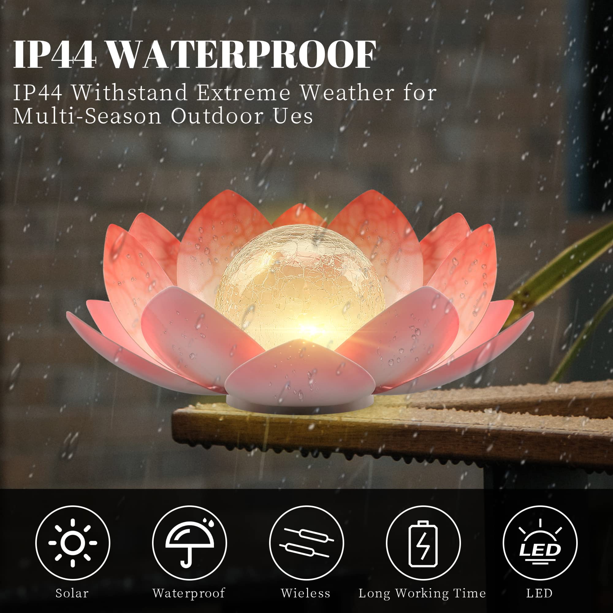 QZHP Solar Light Outdoor LED Metal Glass Garden Light, Pink, Model HP005
