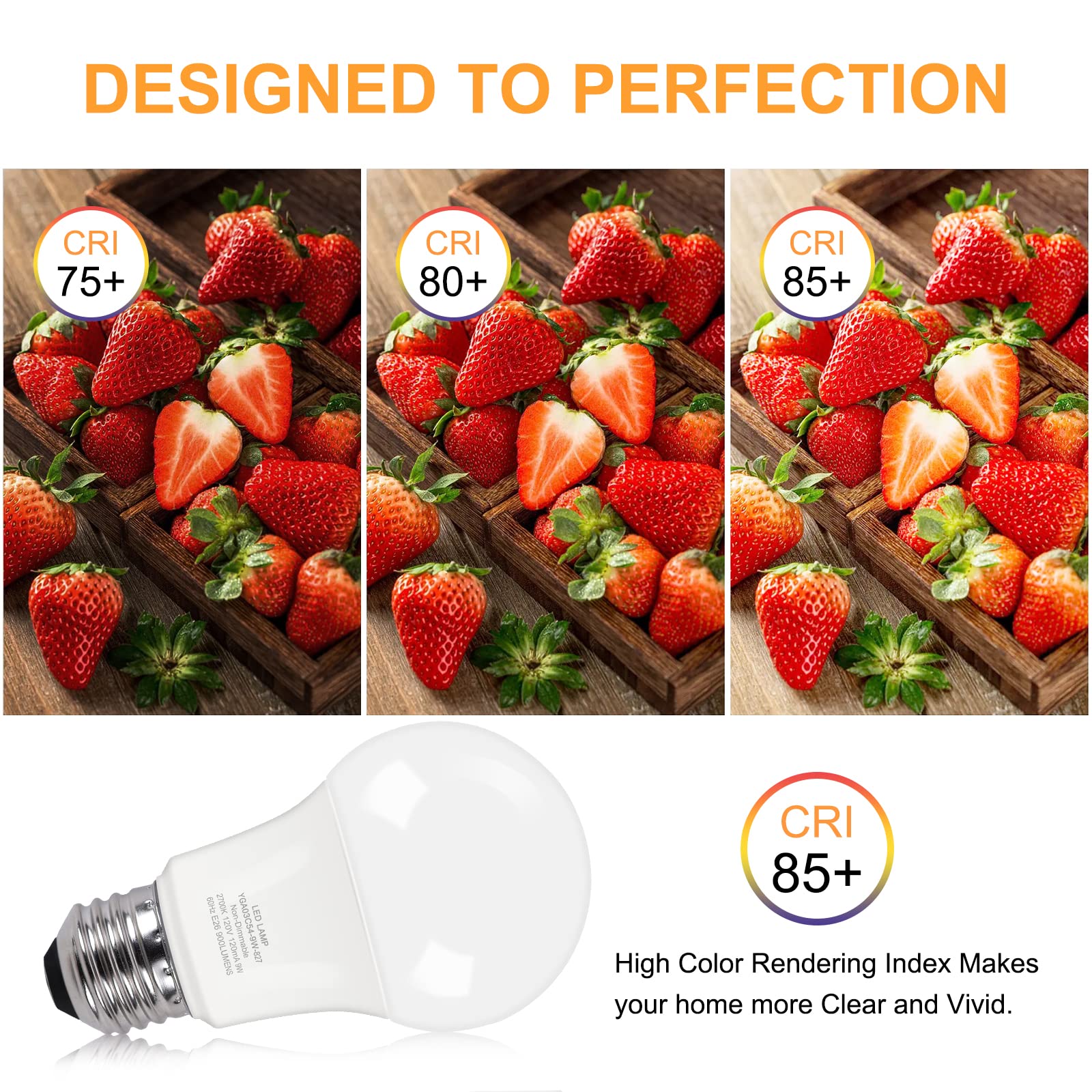 Partphoner A19 Led Light Bulb, 60W Equivalent, 9W 2700K Soft White, E26 Standard Base Non-Dimmable Led Light Bulb, Cri 85+, 6 Pa