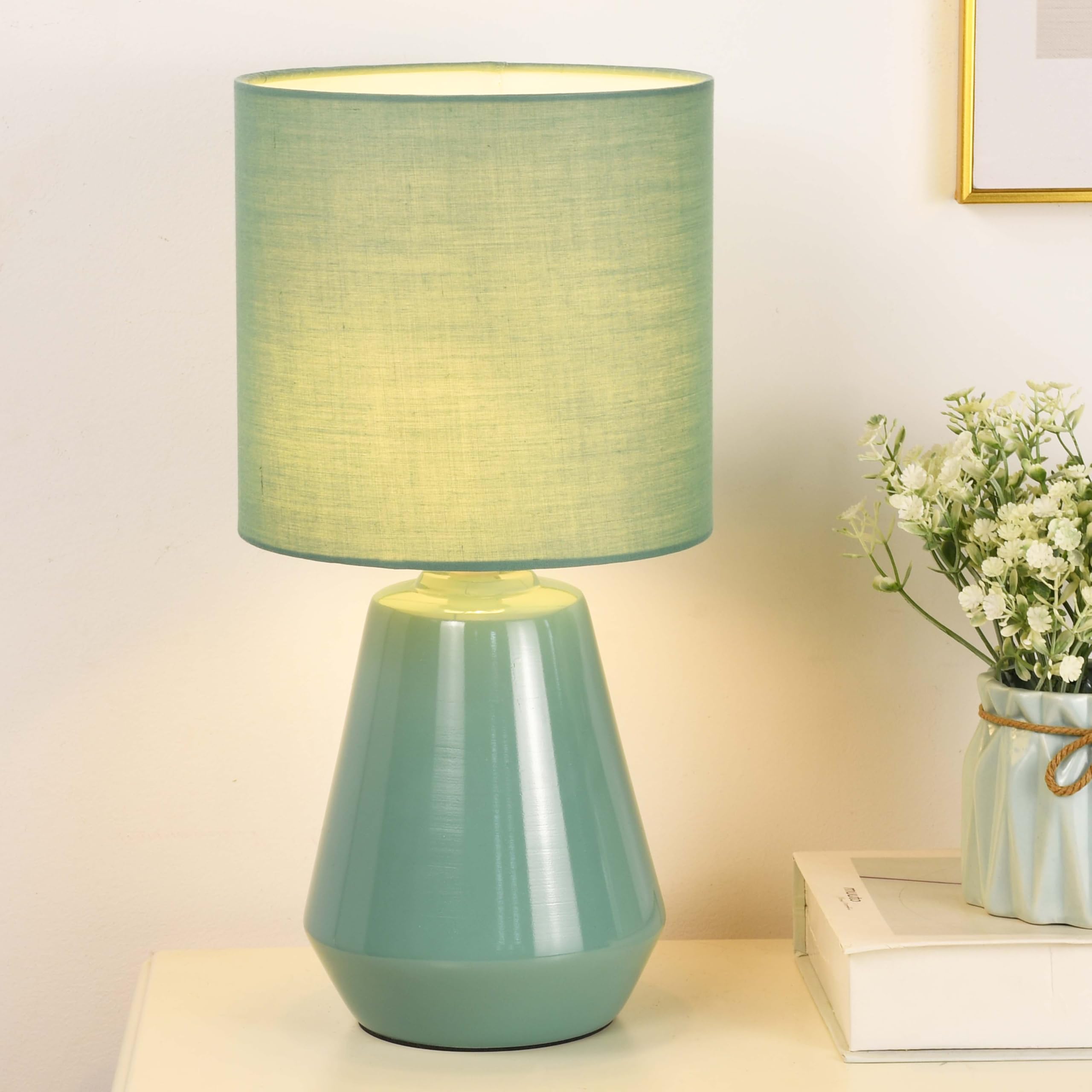 Lampwell Vane Small Ceramic Table Lamp for Living Room and Bedroom,Modern Kids Night Table Lamp,F7.09  H13.39IN,Bulb Excluded,Gr