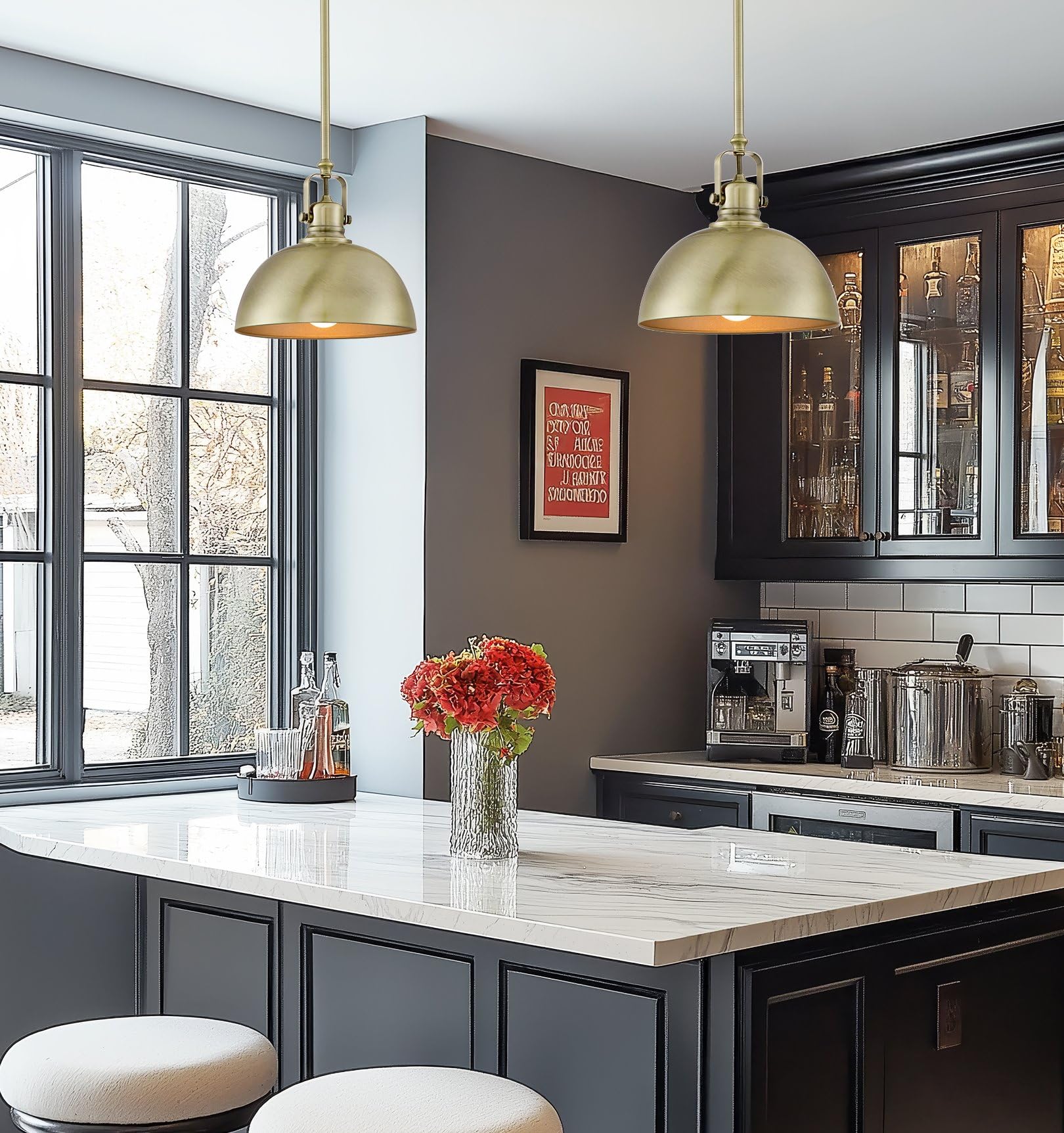Kira Home Belle 9" Industrial Pendant Light, Adjustable Length, Antique Brass Finish, Model RV-CP215-9751-AB