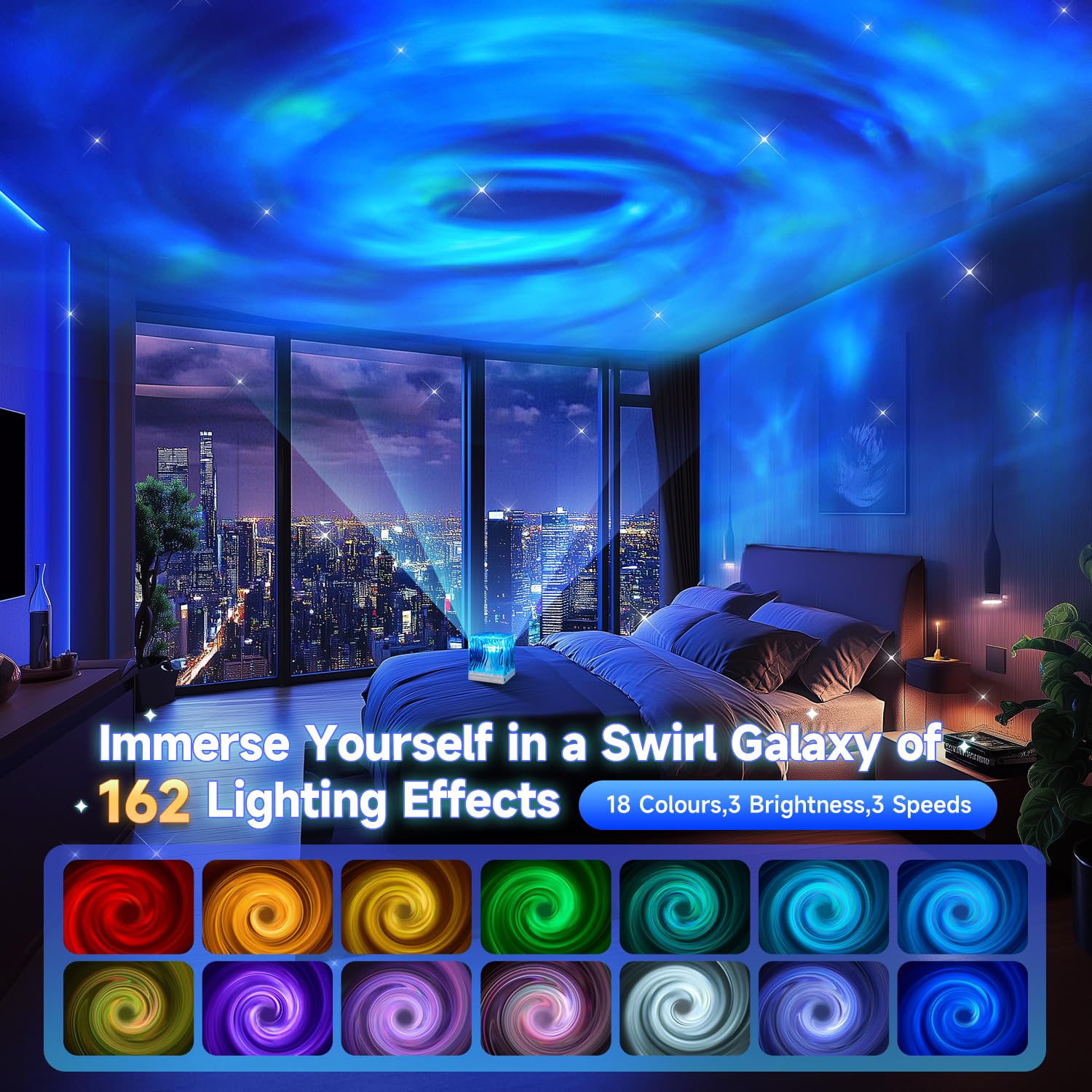 Space Projector For Bedroom, 18 Colors Hologram Cube Galaxy Projector For Bedroom, Dimmable Galaxy Light Projector For Bedroom,R