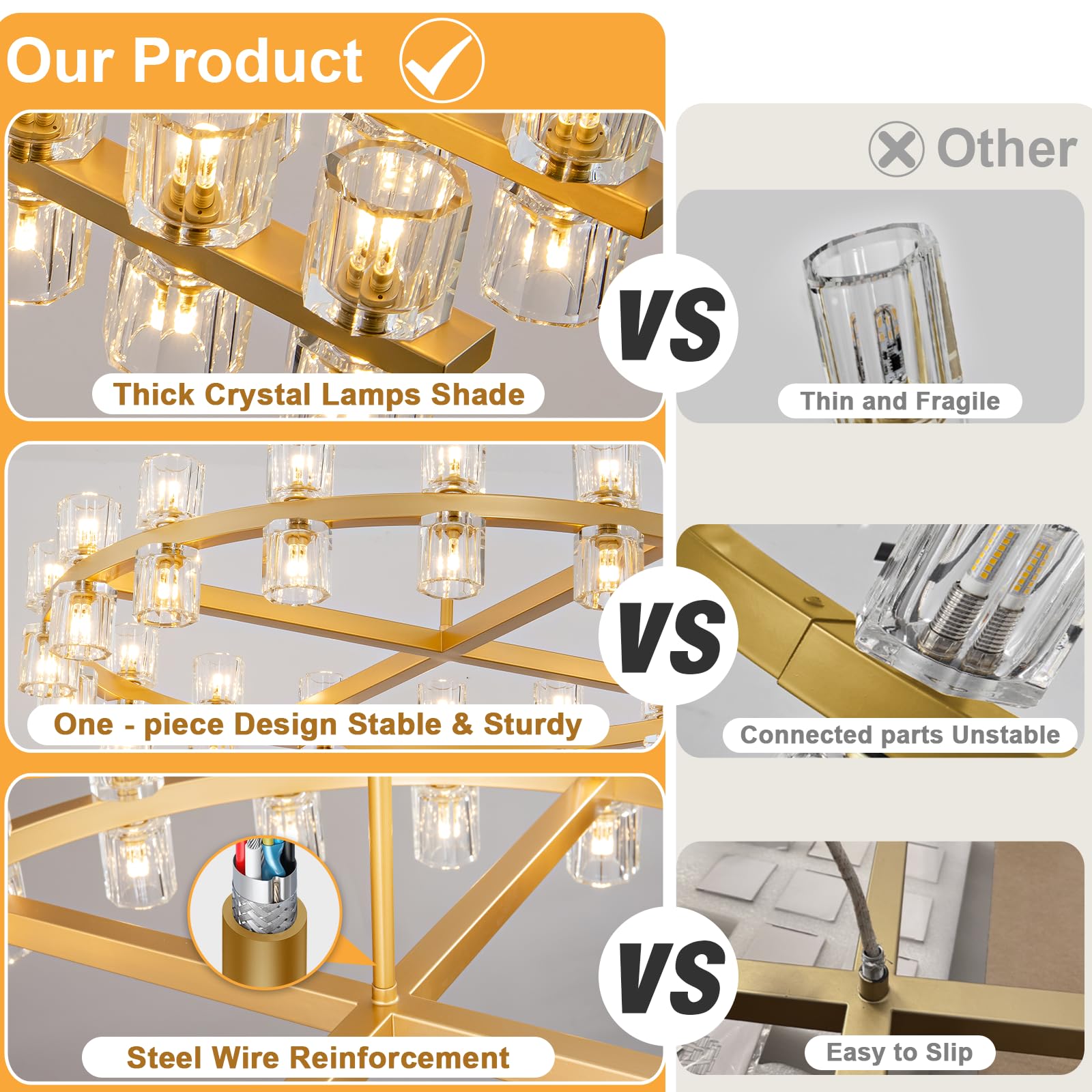 Plsintly Crystal Brass Rectangle Chandeliers For Dining Room, 54In Gold Farmhouse Chandeliers For Dining Room, Modern Rectangle