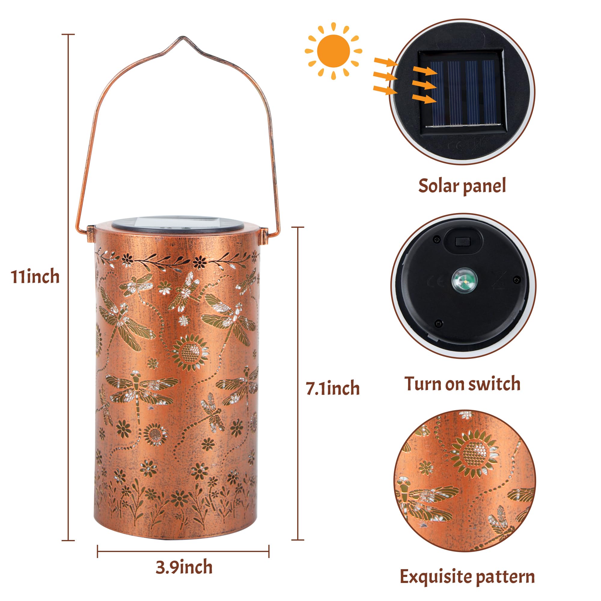 Anytalk Dragonfly Flower Solar Lanterns Outdoor Waterproof, Birthday Gifts For Women Mom Grandma, Hanging Solar Lights For Yard,
