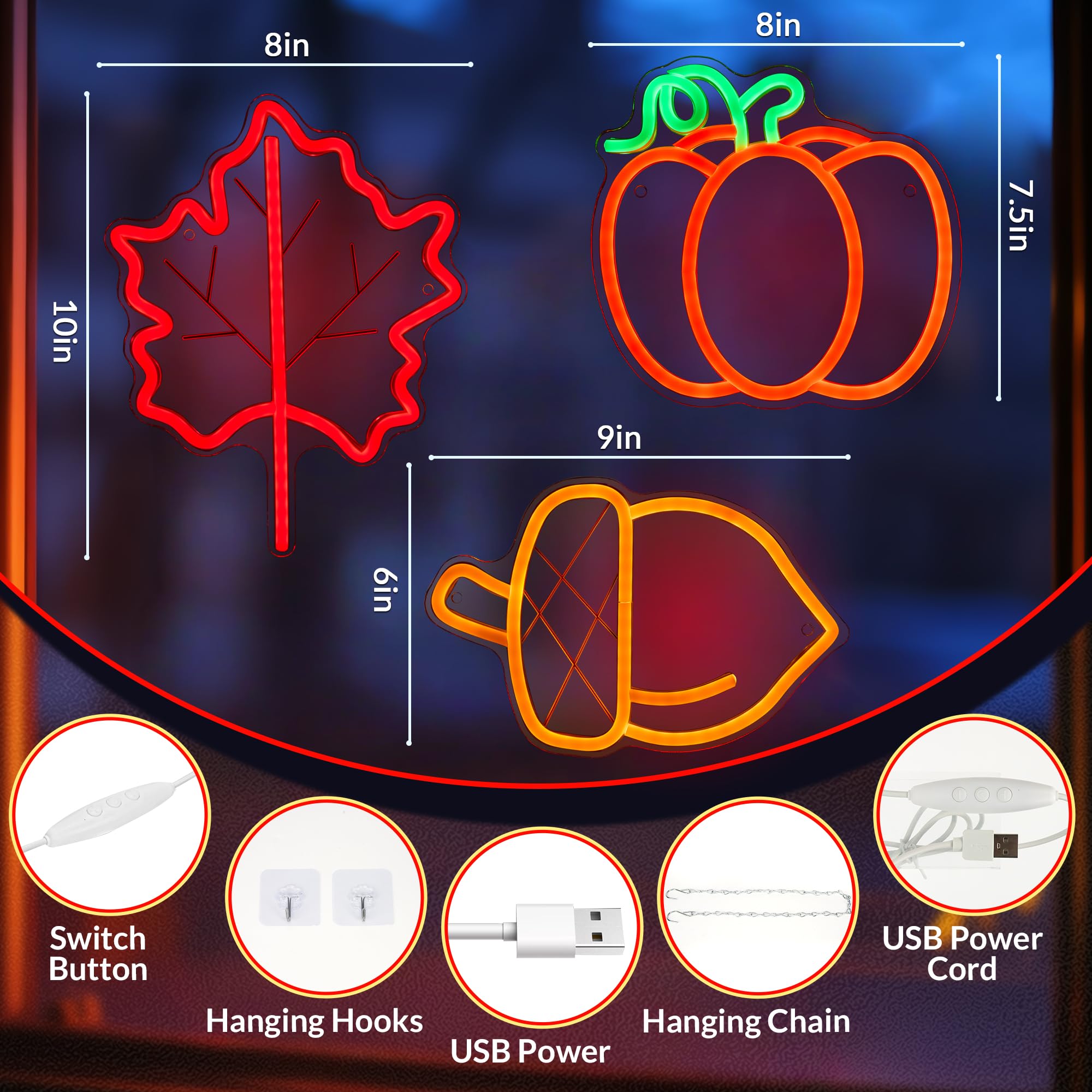 Hanna Roberts 3 Pcsthanksgiving Neon Sign  Pumpkin Maple Leaf Acorn Neon Led Lights  Usb Powered Window Lights For Halloween Thanksgiving Party  3D Wall Art Signs For Home Bedroom Living Room