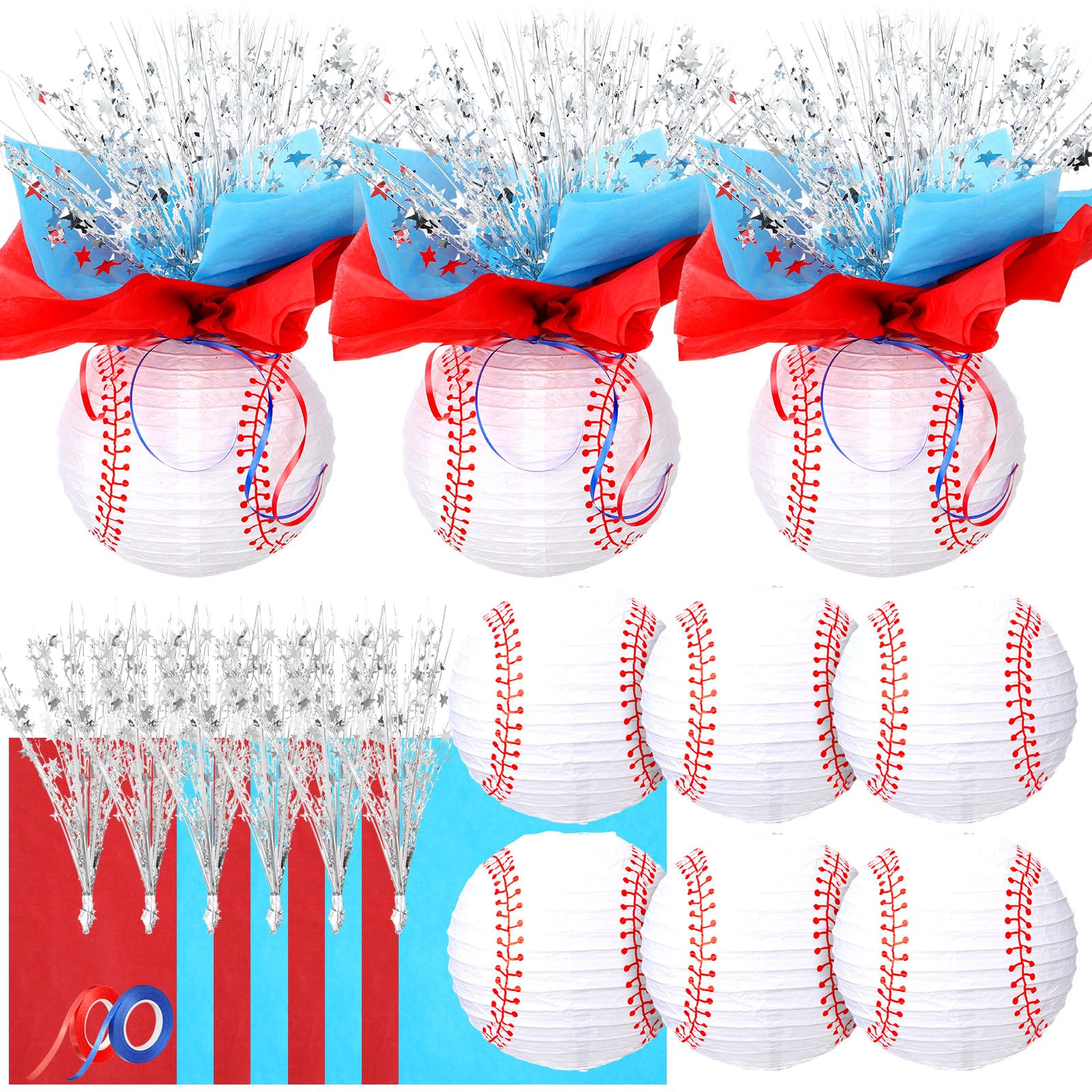 Rossesay 26 Pieces Baseball Paper Lanterns Decorations Centerpieces Sport Centerpieces Supplies With Metallic Foil Spray Centerp