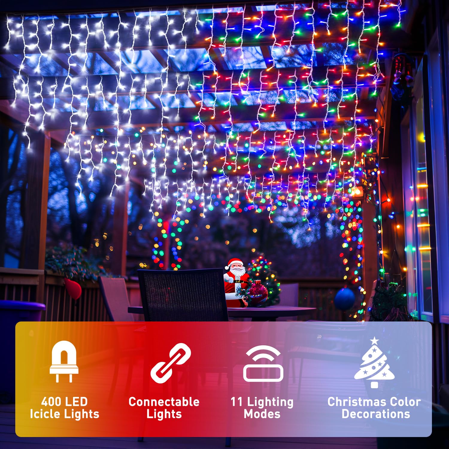 Jmexsuss Color Changing Lights Outdoor Waterproof,400 Led Christmas Icicle Lights With Remote, White To Multicolor Icicle Lights