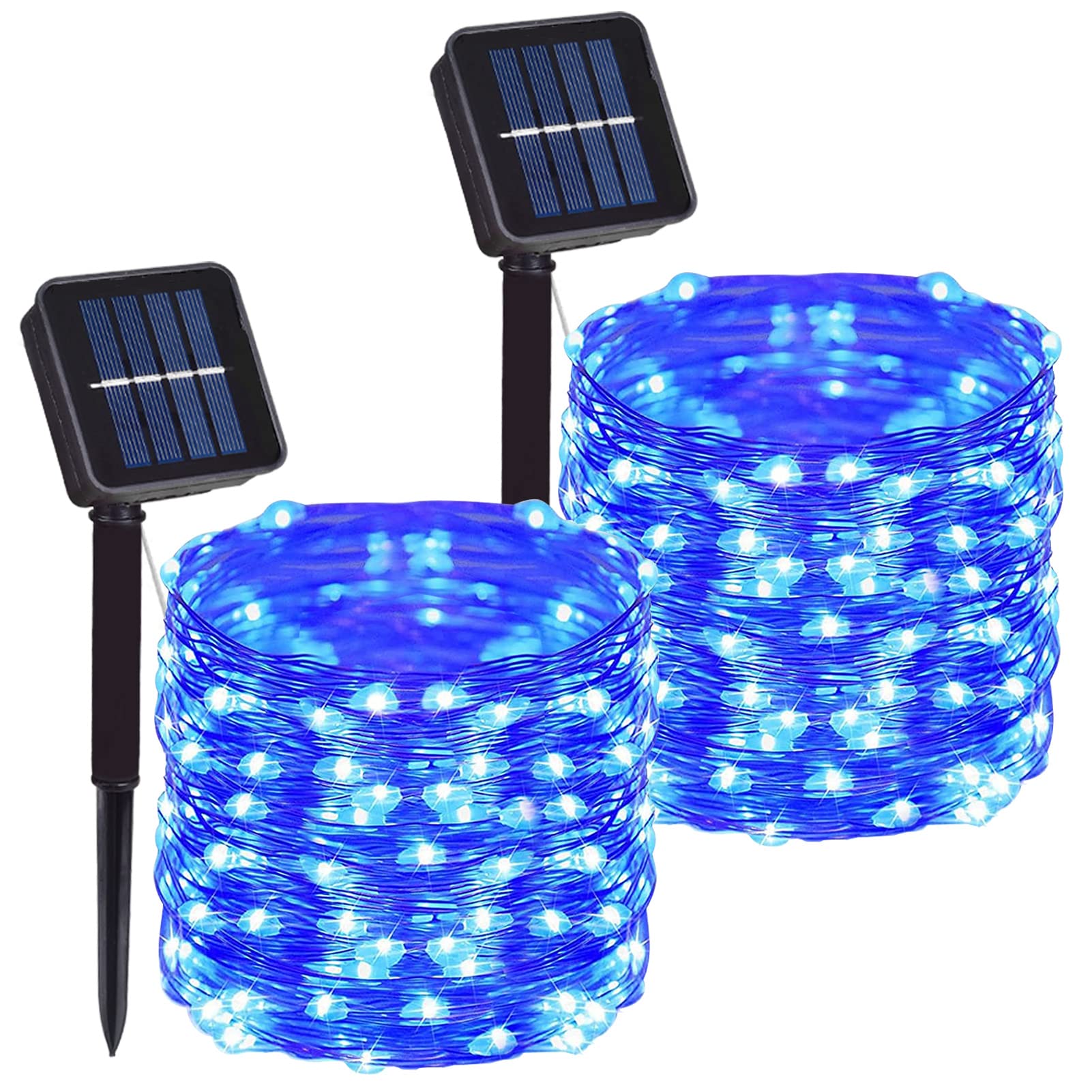 DAYLIGHTIR 2 Pack Total 200 LED Solar Powered Copper Wire String Lights Outdoor, Waterproof, 8 Modes Fairy Lights for Garden, Patio, Party, Yard, Christmas (Blue)