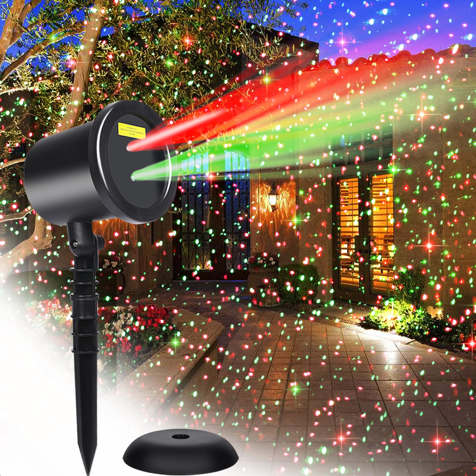 YFAIN Christmas Laser Projector Lights Outdoor, Waterproof Static Red and Green Star Xmas Projector Lights Outdoor, Auto On-Off 