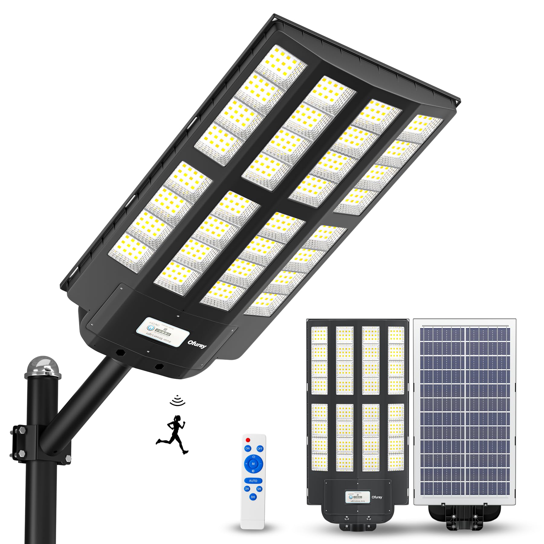 Ofuray Of-6200W Solar Street Light Outdoor,620000Lm Dimmable Outdoor Solar Security Flood Lights,Ip67 Solar Parking Lot Lights Commercial Dusk To Dawn With Remote Control For Yard,Residential