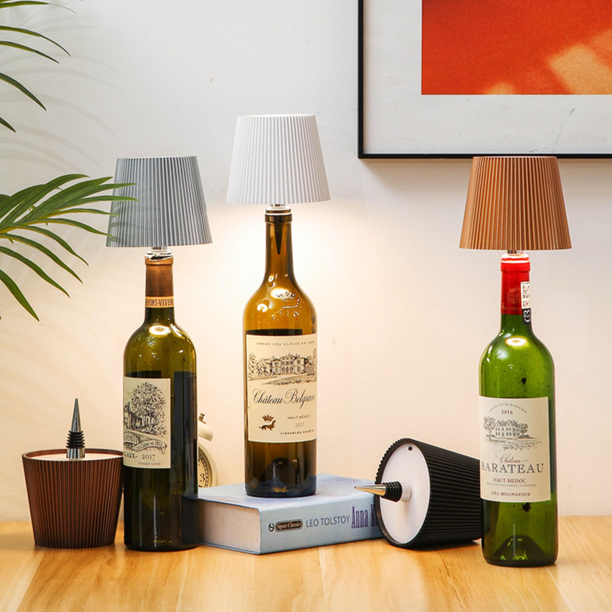 Aimars Wireless Bottle Lamp,Led Wine Bottle Light Rechargeable Bottle Lights,Stepless Dimming Table Lamp With 3 Color Temperatures For Bedrooms/Restaurants/Bars/Outdoor Dining (Black Stripe-2 Packs)