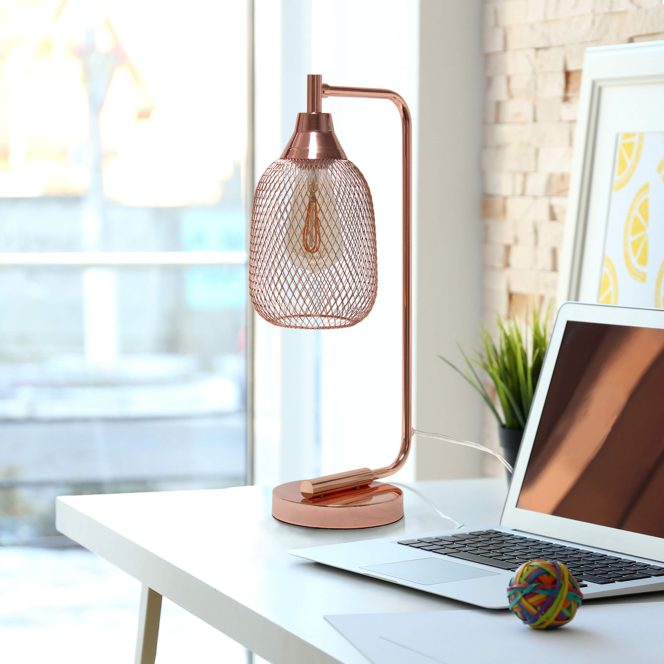 Simple Designs LD1060-RGD Table Desk Lamp, Iron, Mesh Wire, Rose Gold