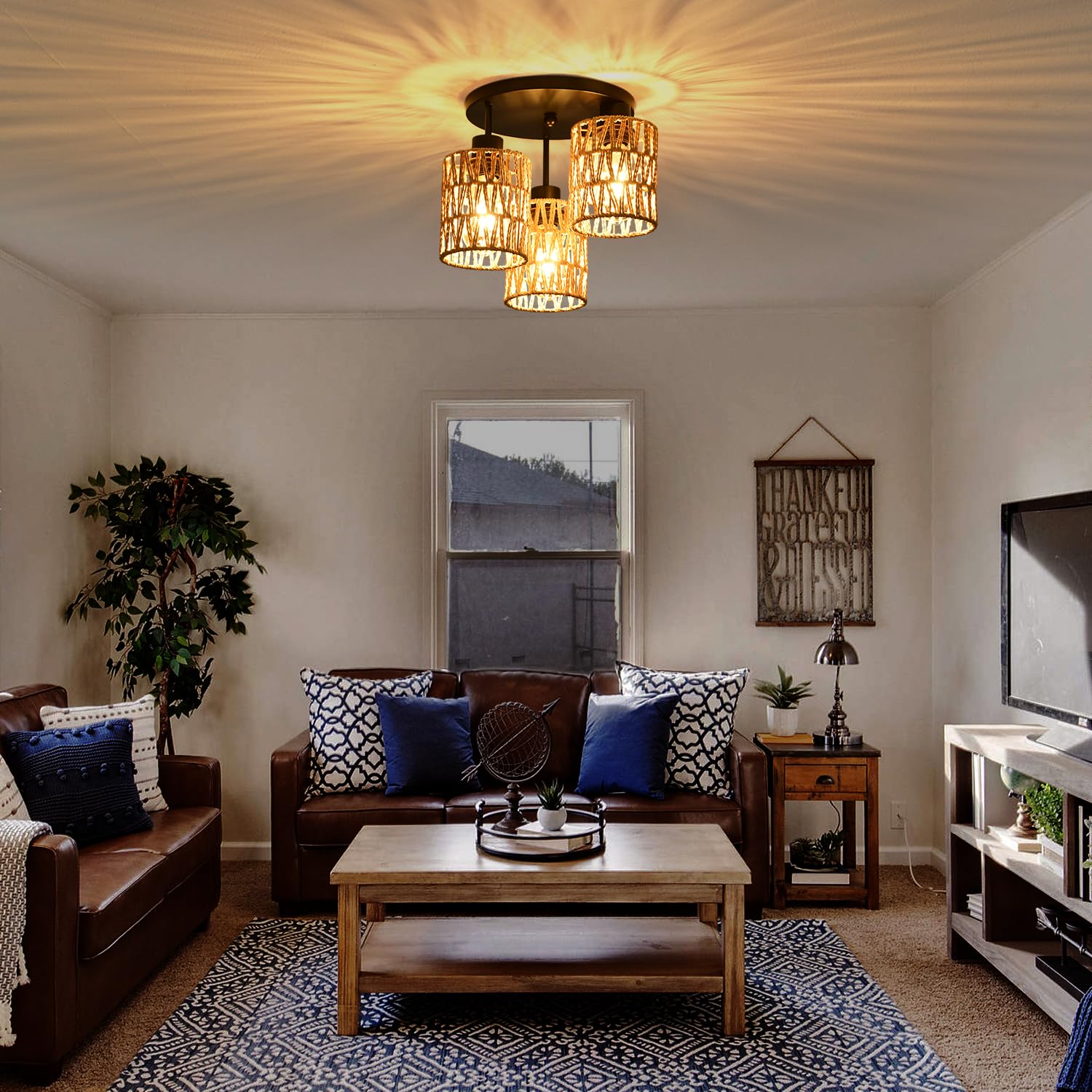 Shiweida 3 Lights Industrial Ceiling Light Fixtures,Iron Cage Ceiling Lamp Pendant Lighting,3-Light Close To Ceiling Light Fixtu