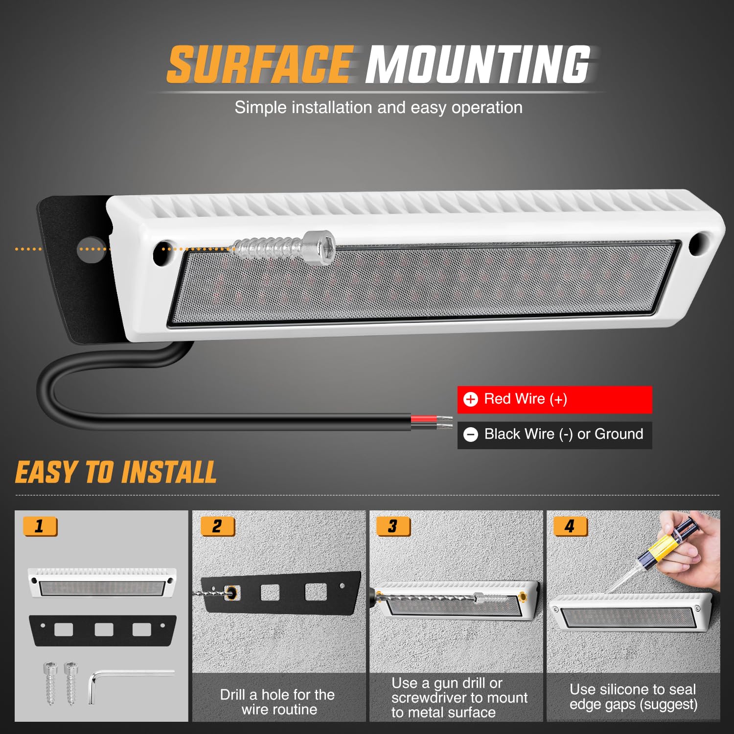 Nilight RV Exterior Lights 13 Inch Amber LED Porch Light, Aluminum Housing, Model RV-712WA, for RVs, Trailers, SUVs, Trucks