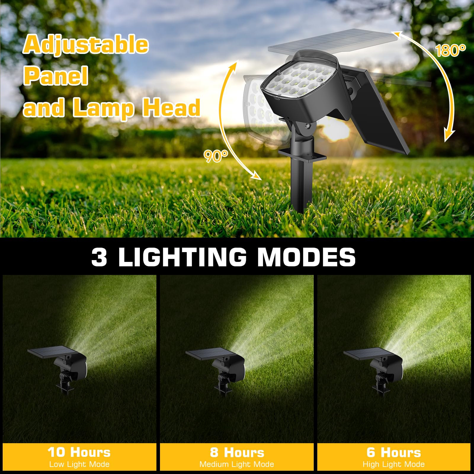 Kaxiida Solar Lights Outdoor 2025 Upgrade 3-Level Bright LED Spotlights 4 Pack CoolLight, Model CPD-09, Waterproof Uplights