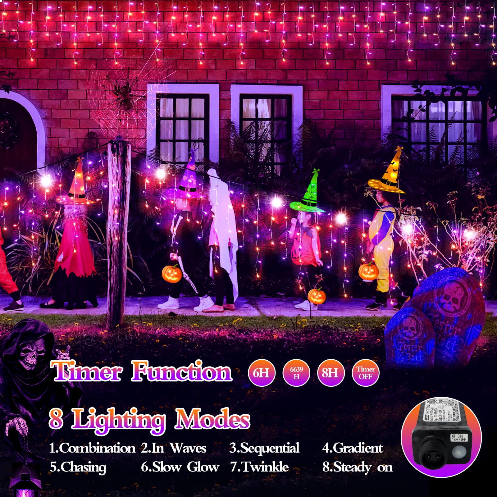 480 Led 49Ft Halloween Lights Plug In 8 Modes With Timer Dimmable Halloween Decorations Outdoor Waterproof Indoor Curtain String