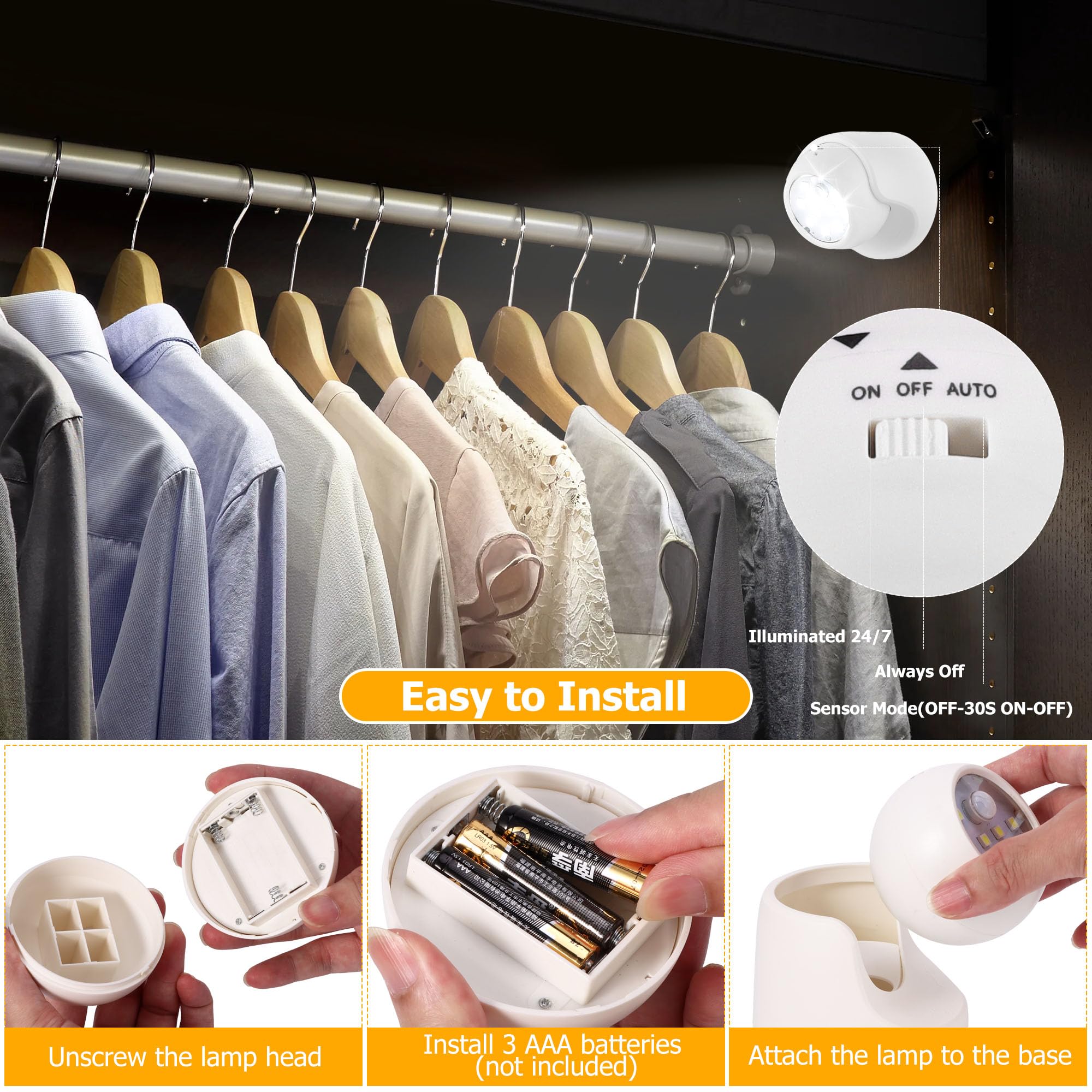 Lemonbest Motion Sensor Outdoor Lights - Wireless Battery Operated Security Light, White, 4 Pack, Model 4597189