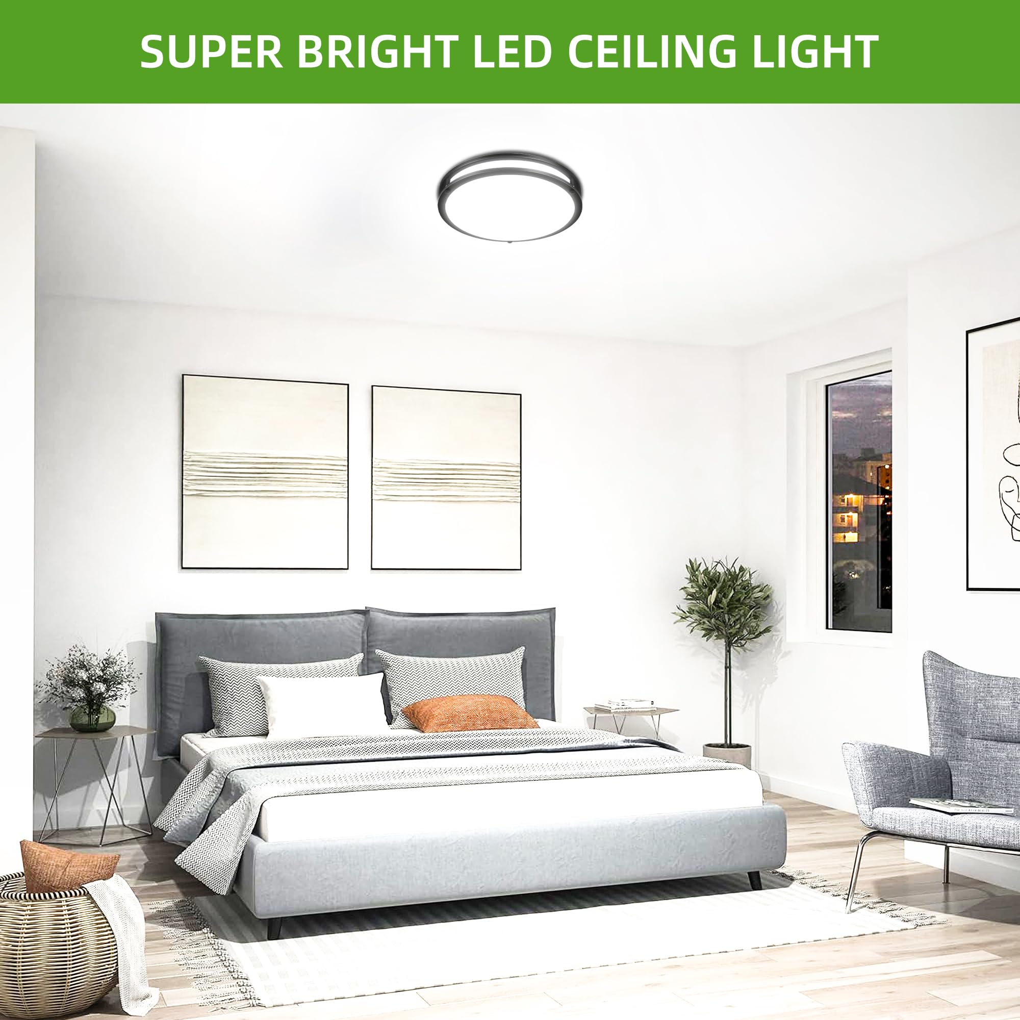 Hlite LED Flush Mount Ceiling Light Fixture, 36W, 3600LM, 13inch, Oil Rubbed Bronze, Model CLA-17