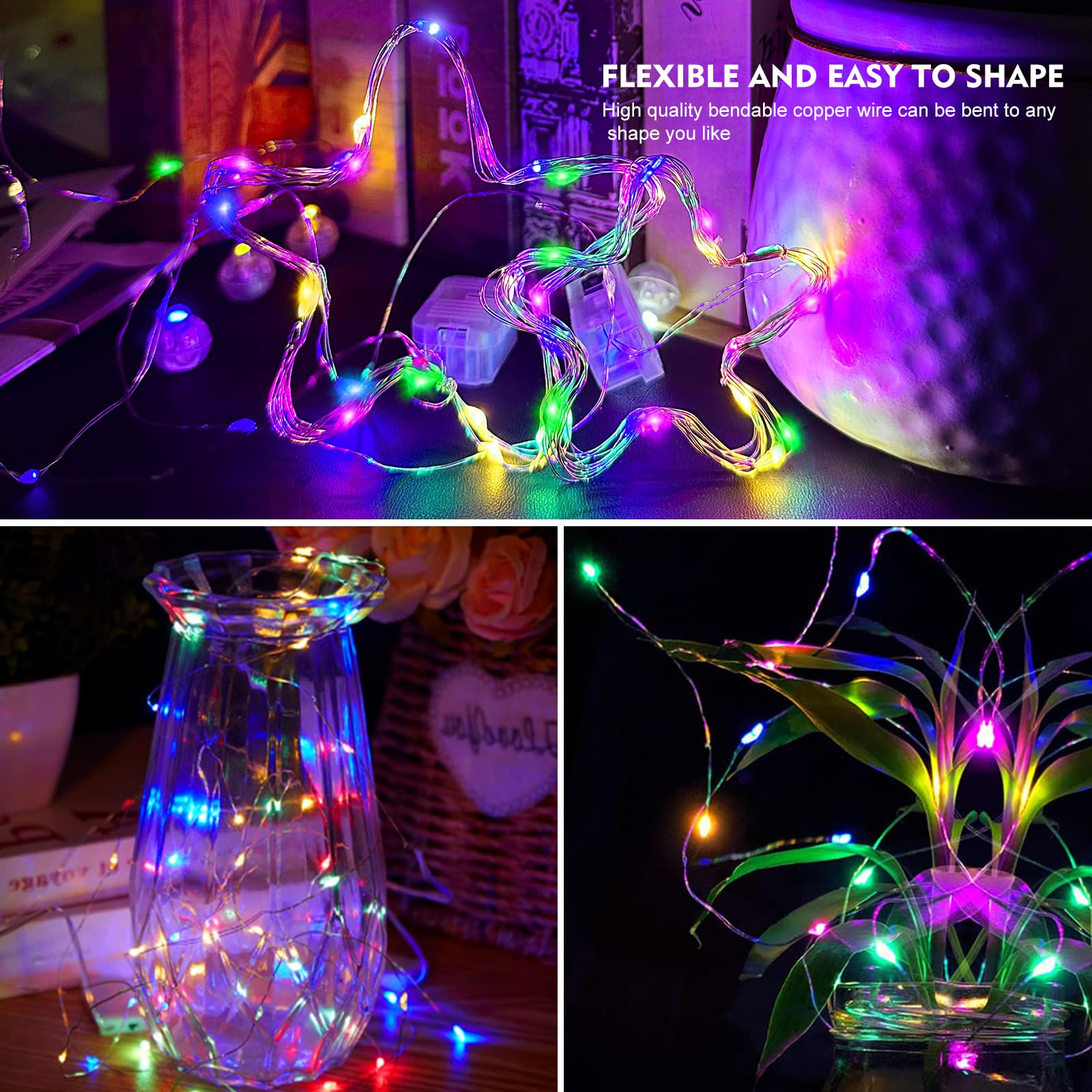 Aikei 24 Pack Led Fairy Lights Battery Operated, String Lights Waterproof 7 Feet 20 Led Firefly Starry Lights For Wedding Party Bedroom Garden Christmas Decoration Mix Colored