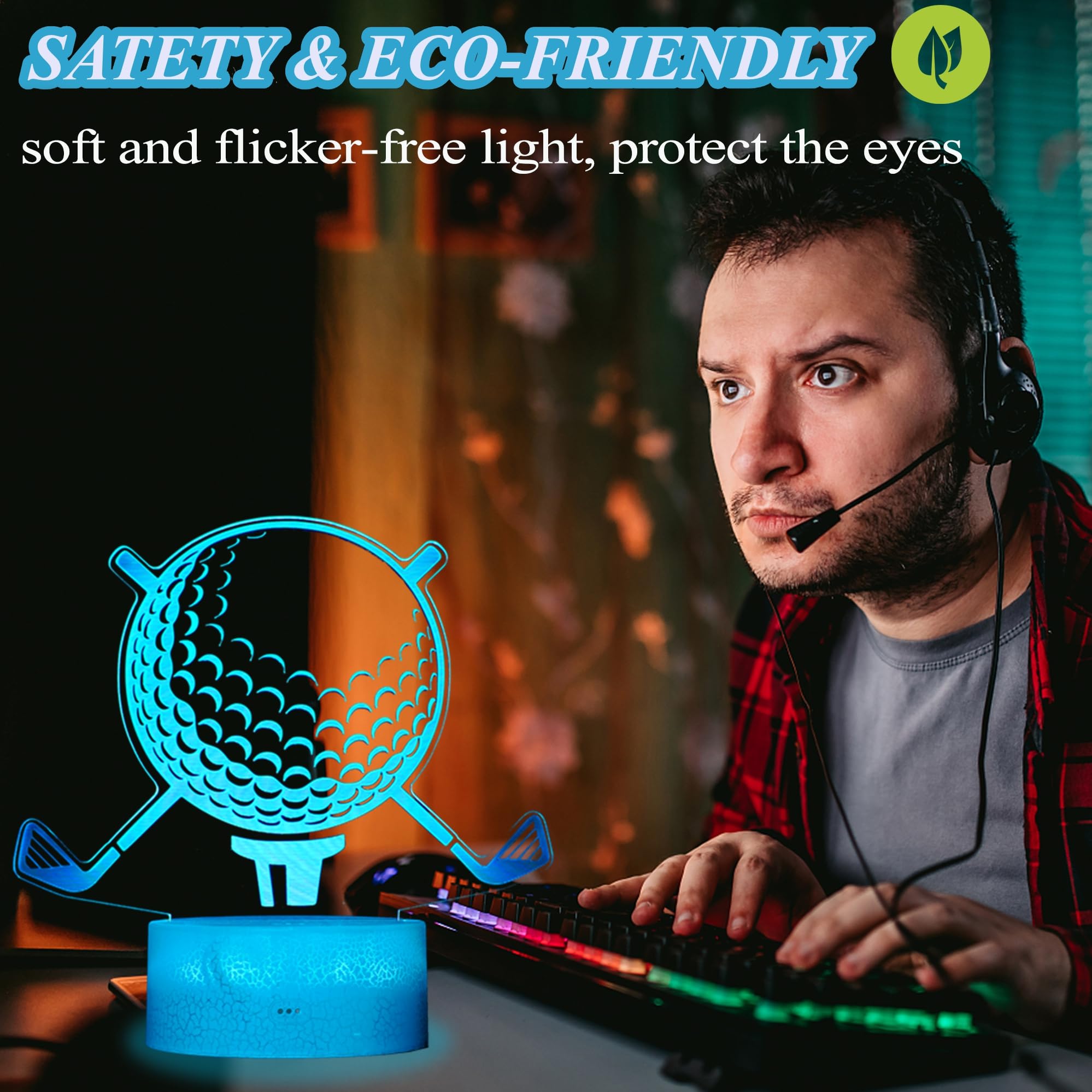 Golf Gifts, Golf Night Light, 3D Illusion Lamp With Rgb 7 Colors Changes Remote Control+Timer+Dimmable, Led Golf Decor, Golf Dec