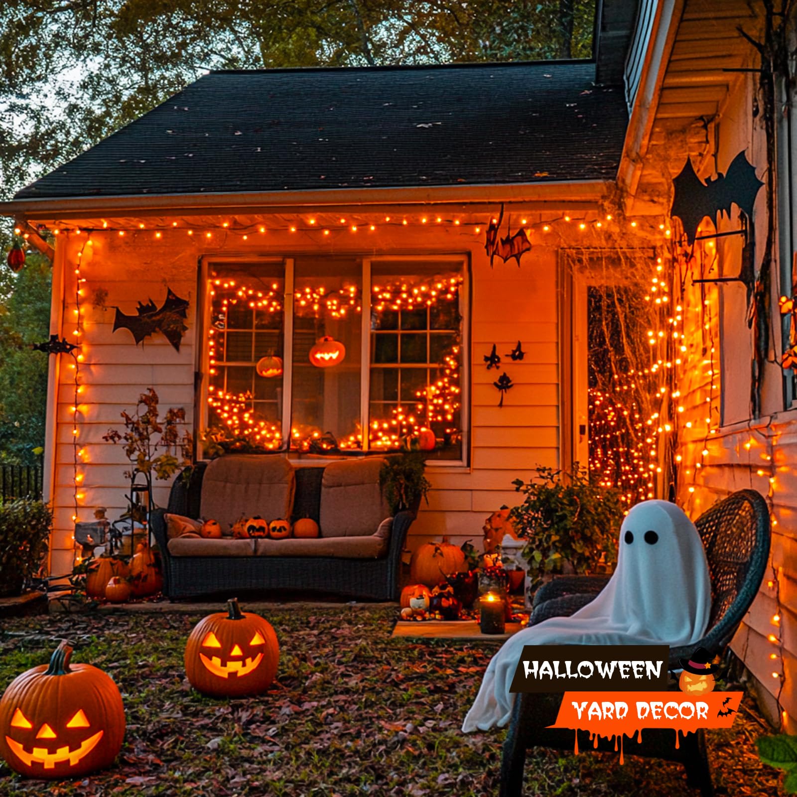 JMEXSUSS 500 LED Orange String Lights, 173ft Waterproof Halloween Lights, 8 Modes, Model EXS-S-0500, With Reel