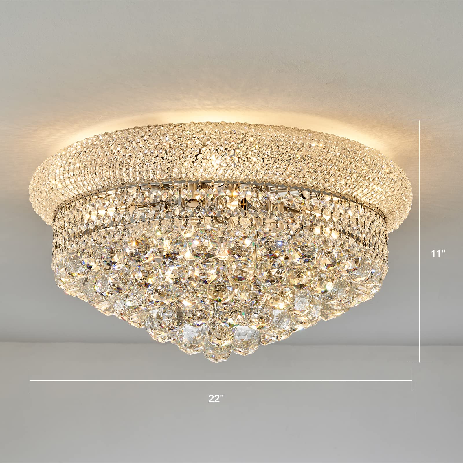 Homeooze 9 - Light Flush Mount Crystal Chandelier For Living Room Dining Room Entryway Hallway Bedroom Foyer Chrome Finish