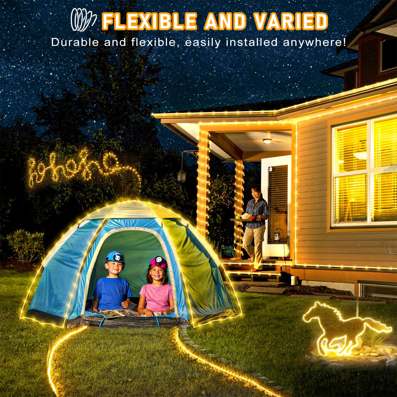 66Ft 200 Led Rope Lights For Outside  Connectable Rope Lights Outdoor Waterproof With 8 Modes  Plug In Christmas String Lights For Outside  Indoor  Bedroom  Garden  Patio  Pool Decor  Warm White