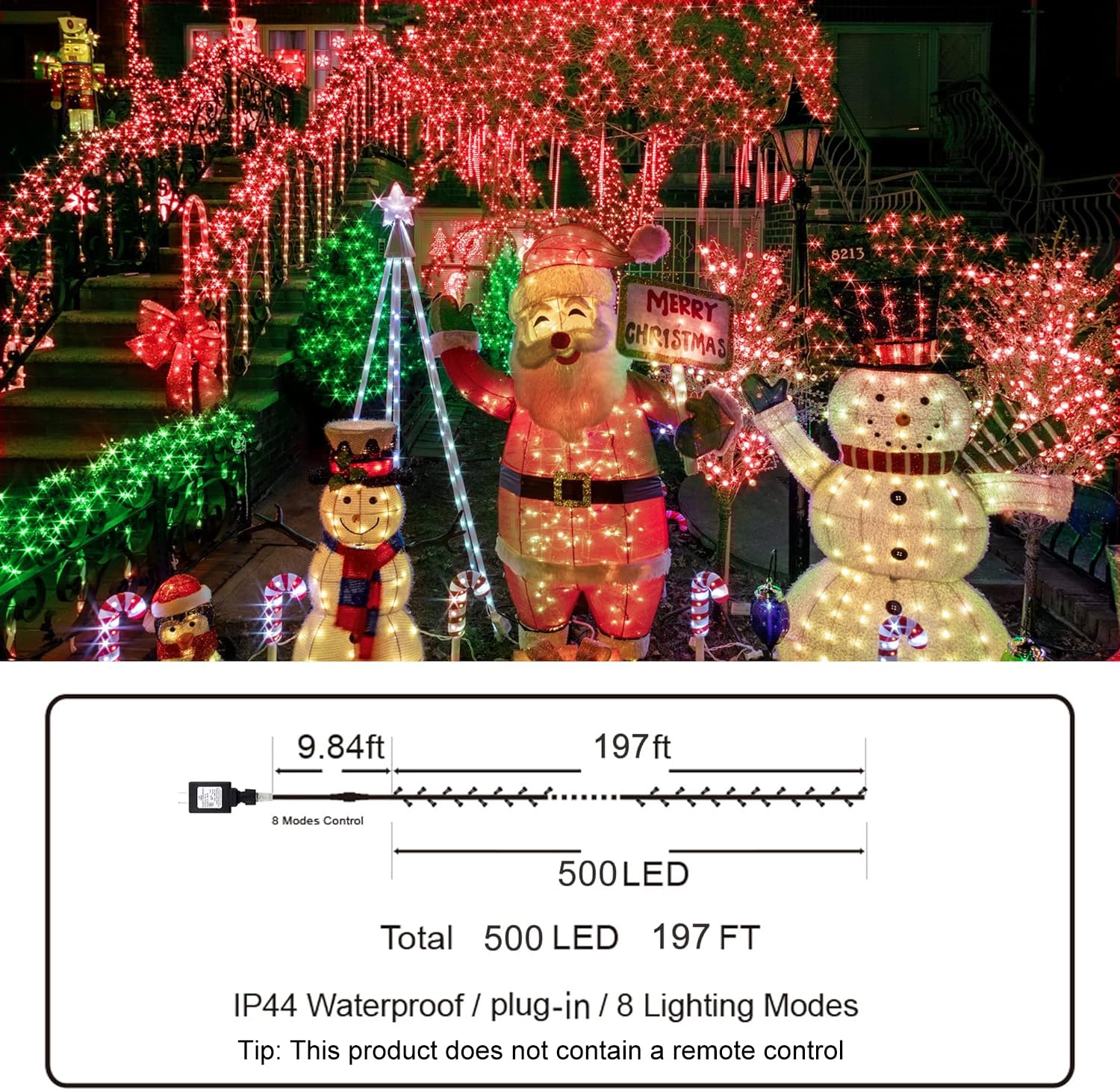 Knonew Outdoor Christmas Lights 500 Led 197Ft String Lights 8 Modes & Memory Fairy Light Plug In Waterproof Led String Lights For Xmas Yard Tree Wedding Party Holiday Decorations (Red)