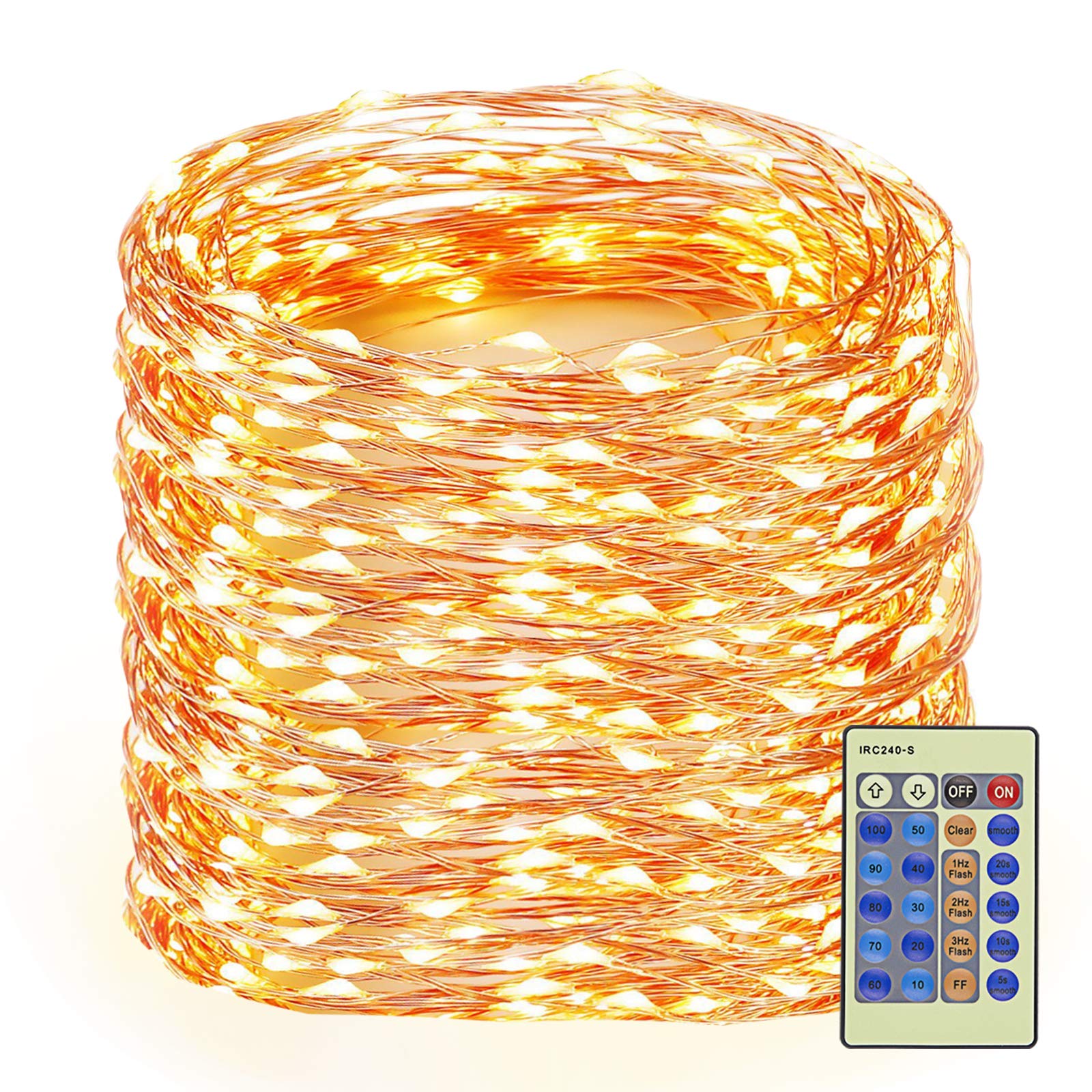 Decute 164Ft 500Led Warm White Dimmable Christmas Fairy String Lights With Remote Control, Copper Wire, Ul Certified