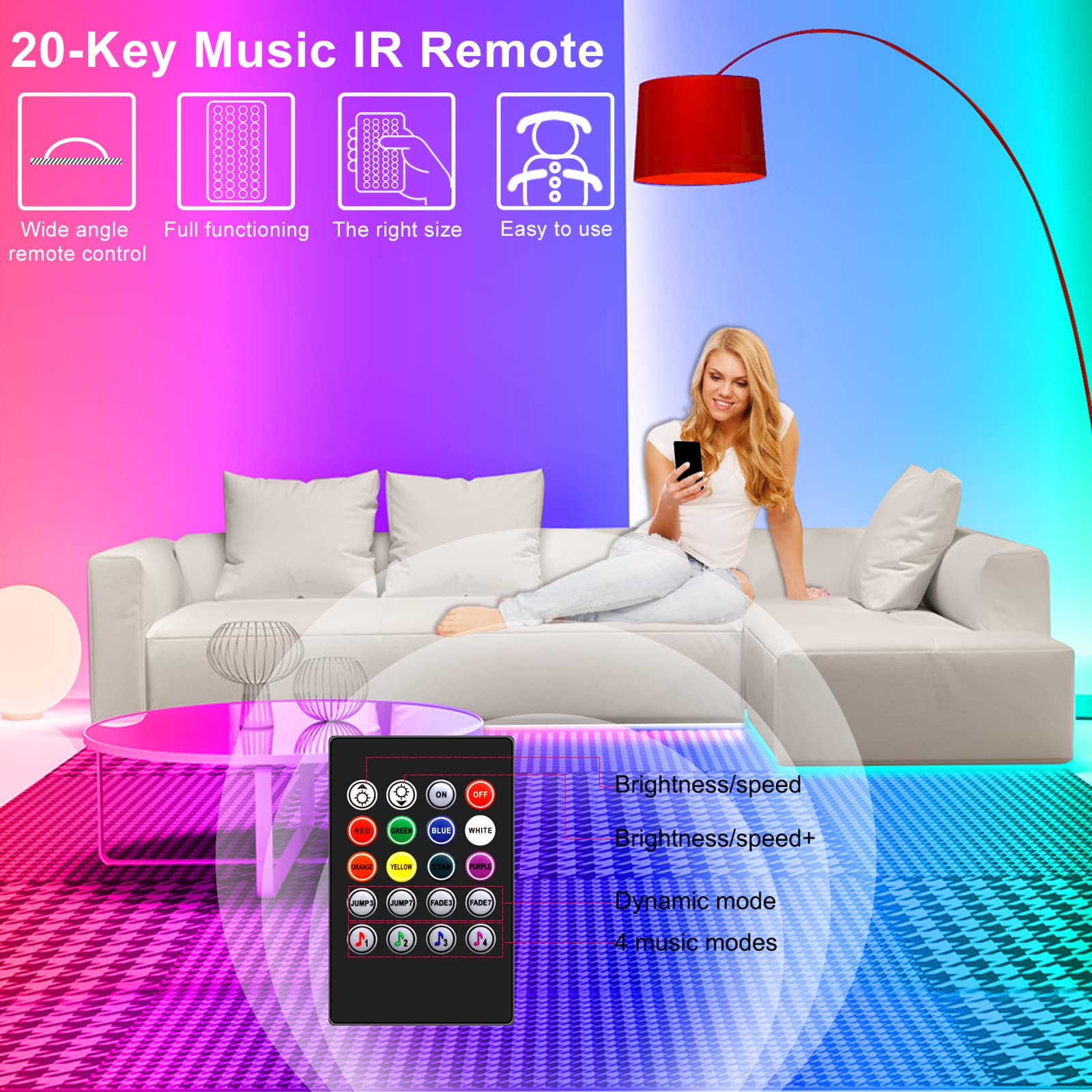 Led Strip Lights 100Ft, Smart Light Lights With Bluetooth And App Control,Multicolor Rgb Led Light Strips,Music Sync Color Chang