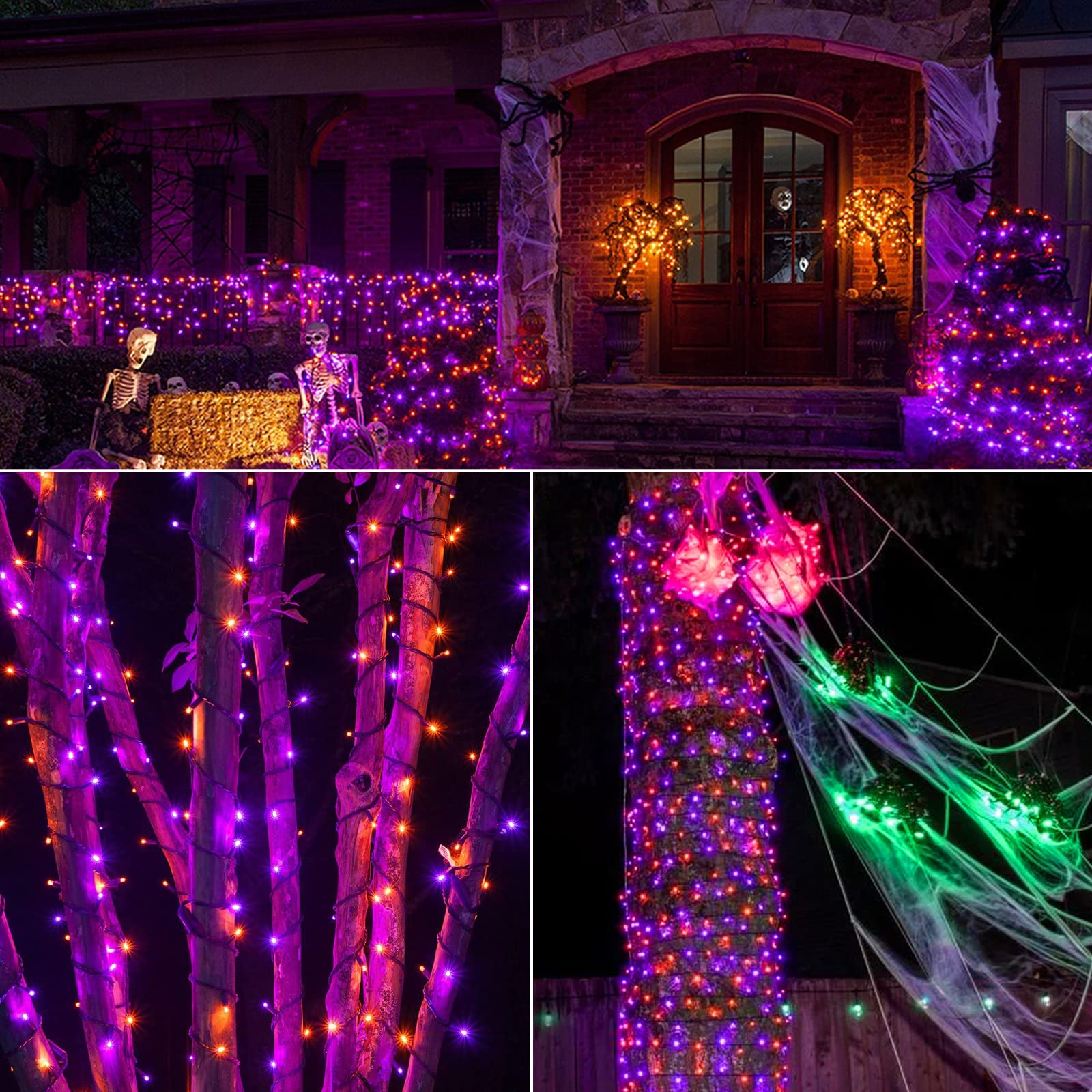 Brizled Purple & Orange Halloween Lights, 95.14Ft 240 Led Halloween String Lights Connectable With Timer, 8 Modes Outdoor Halloween Lights, Plugin Mini Lights Waterproof For Outside Spooky Decoration