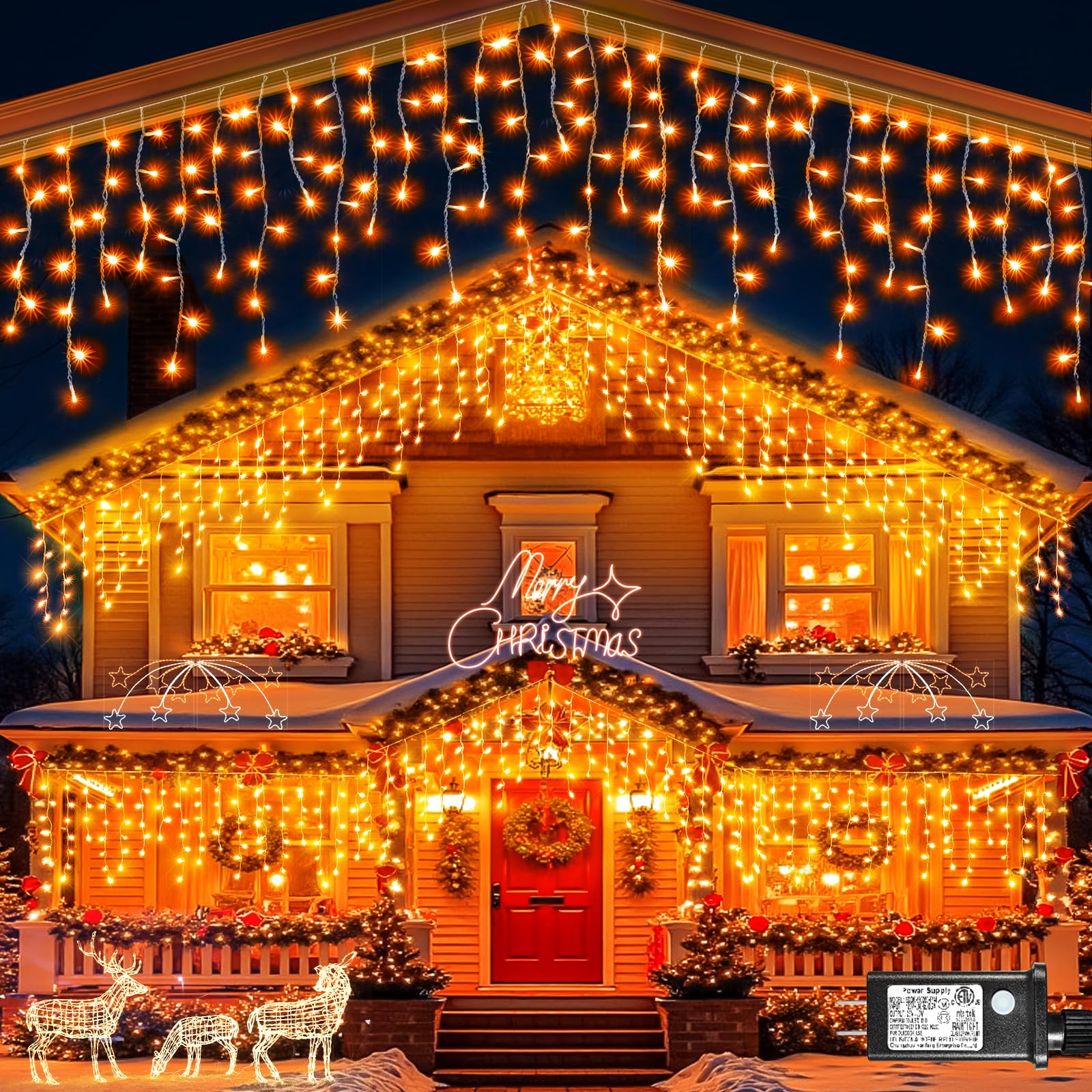 Orange Christmas Lights Outdoor Indoor, 33Ft Icicle Lights For Outside 400 Led Twinkle Lights Plug In 8 Modes Timer Connectable