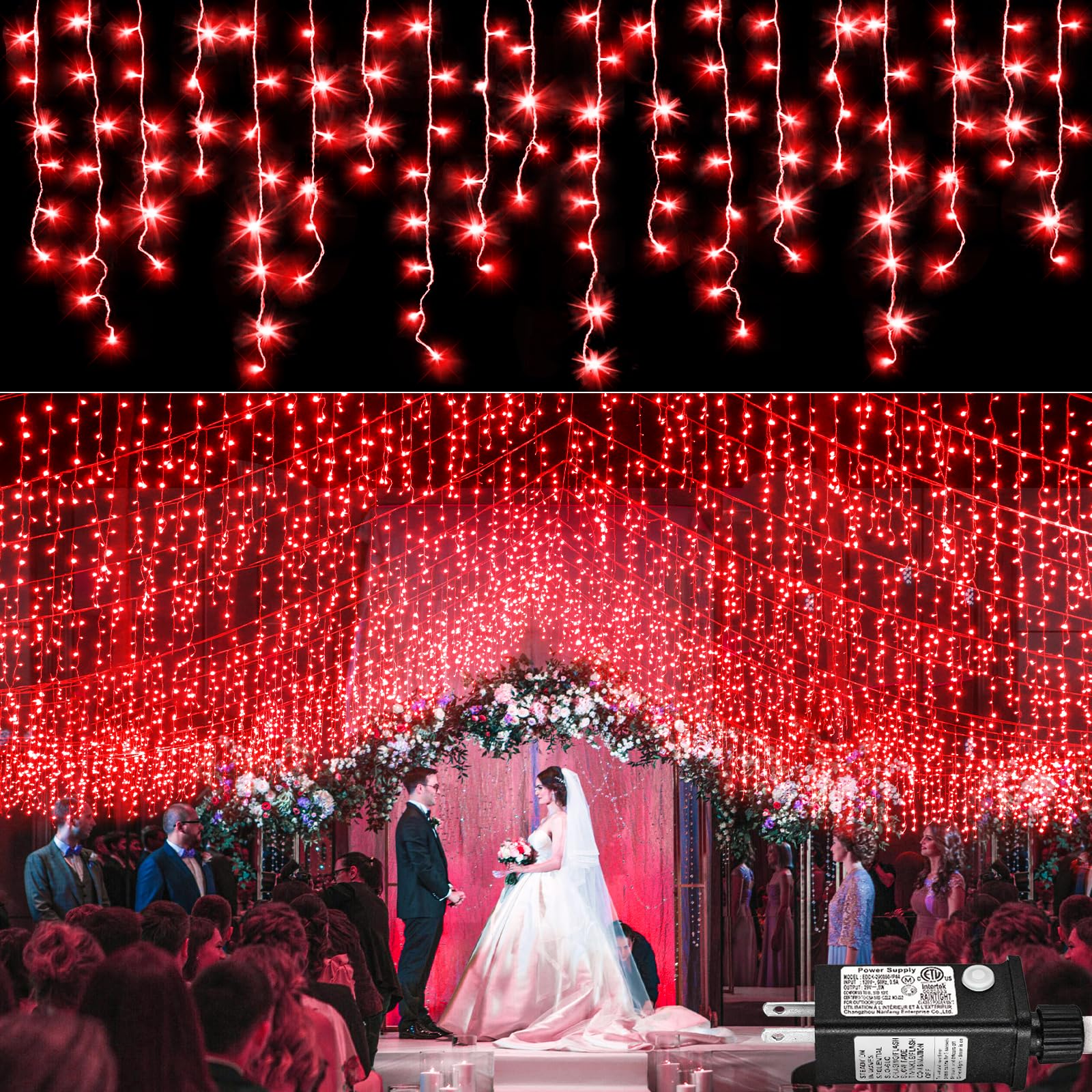 66ft Icicle Lights for Outside, Red Christmas Lights Outdoor Waterproof for House, 640 LED Twinkle Tree Lights with 120 Drops Cl