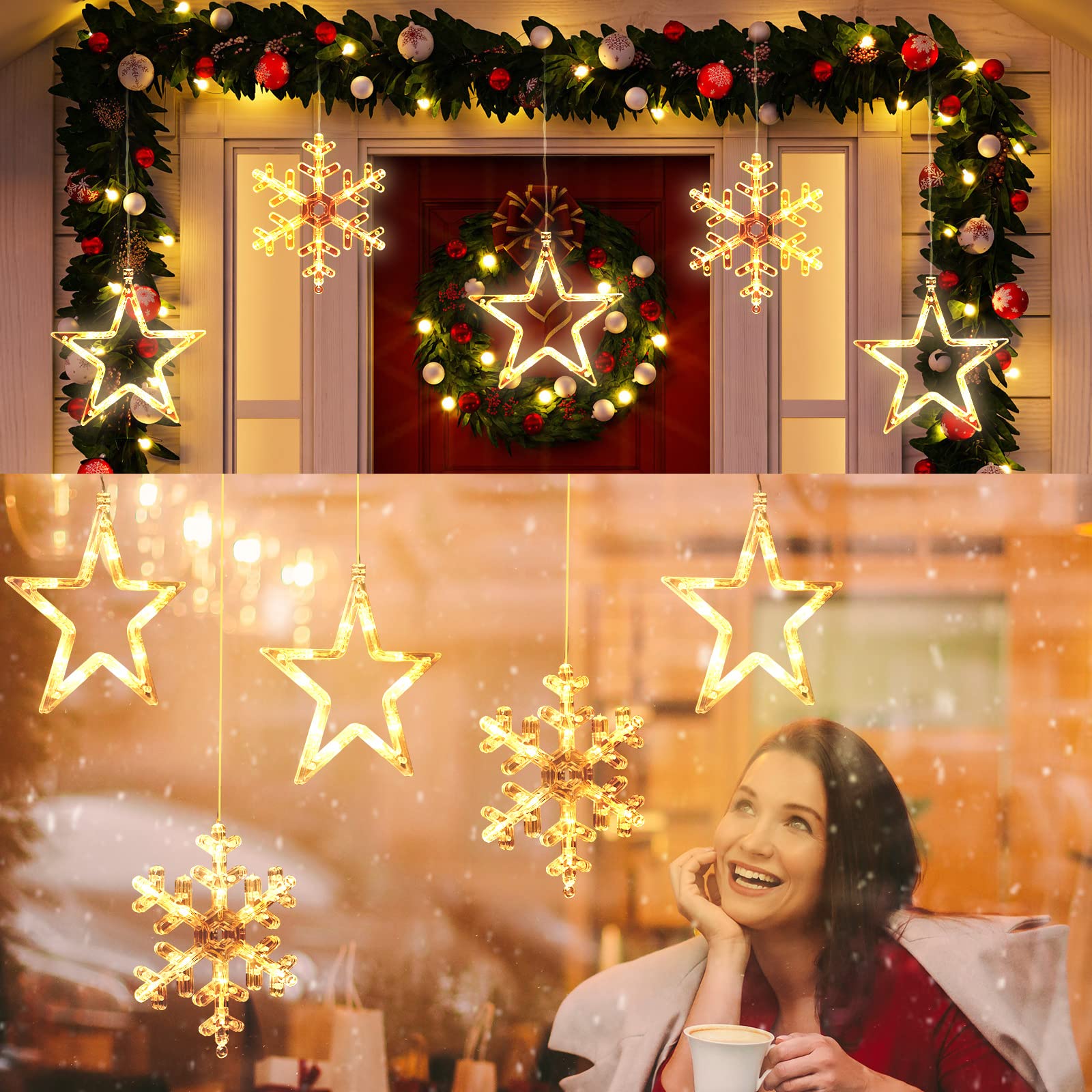 5 Pieces Christmas Window Lights Decorations Christmas Lighted Sign Warm White Battery Operated Backdrop Silhouette String Light