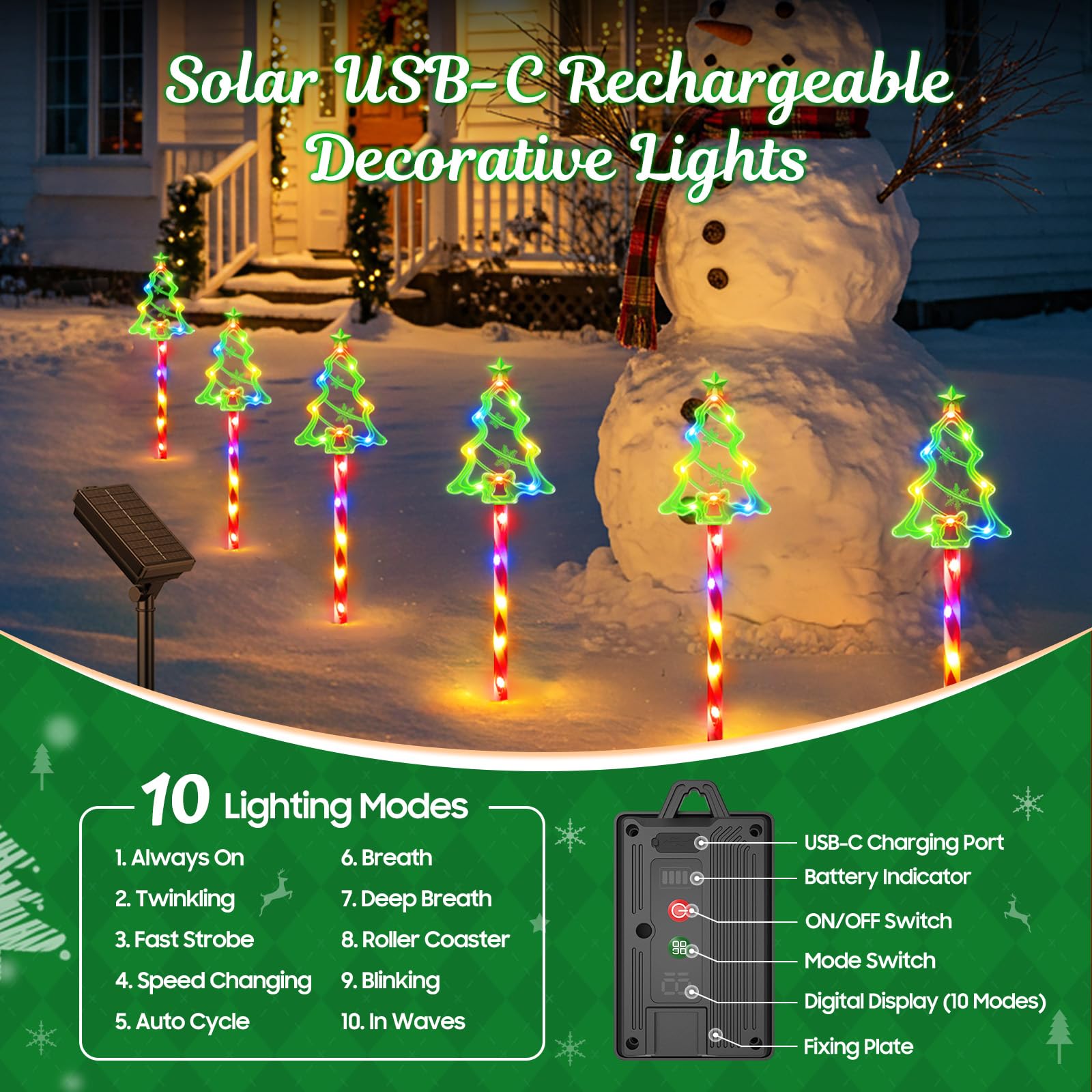 Bucasa Christmas Solar Pathway Lights Outdoor Decorations 10 Modes 78 Led Outdoor Christmas Tree Solar Candy Stake Lights  Waterproof Colorful Xmas Decorations For Patio Yard Walkway Lawn Decor 6 Pack