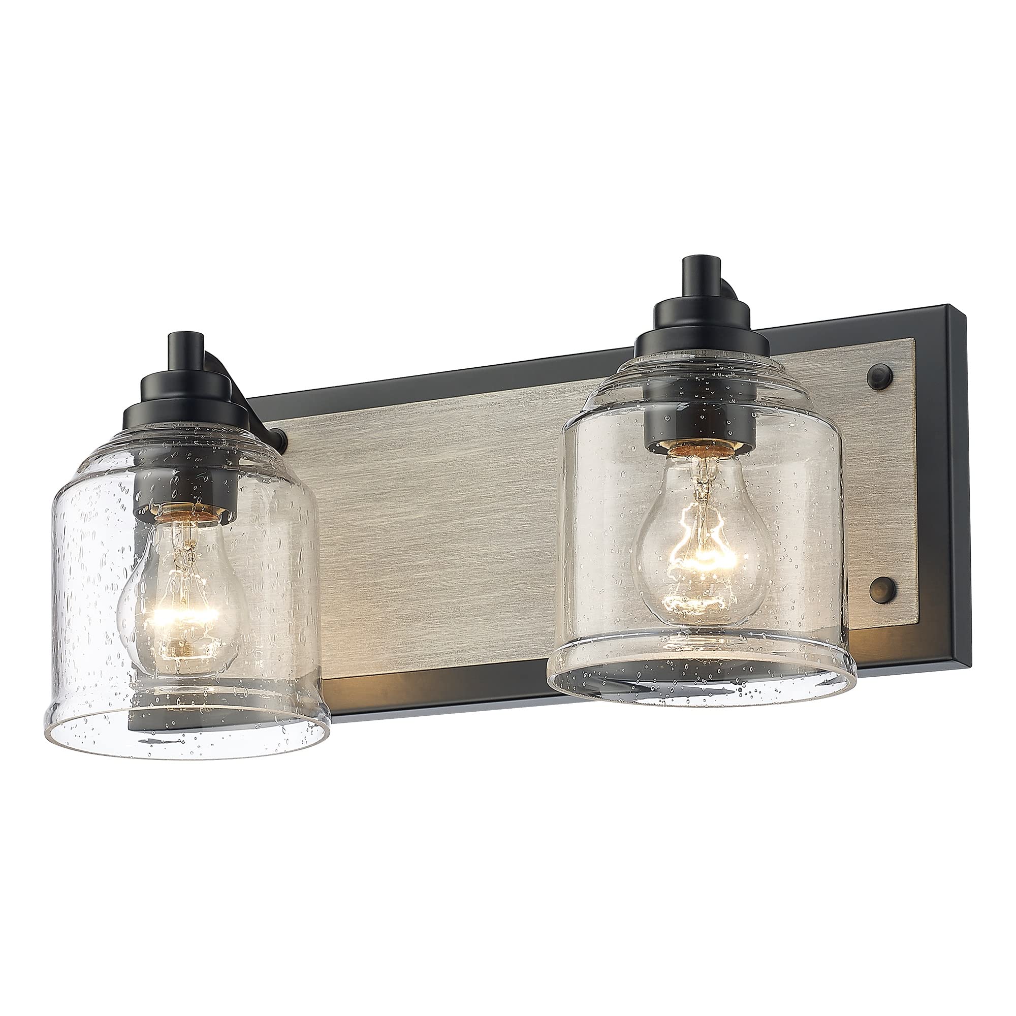 YKLITG Vanity Lights 2-Light Farmhouse Rustic Bathroom Fixture 15.8in Gray Metal Bubble Glass Shades Model BD005-2-BK