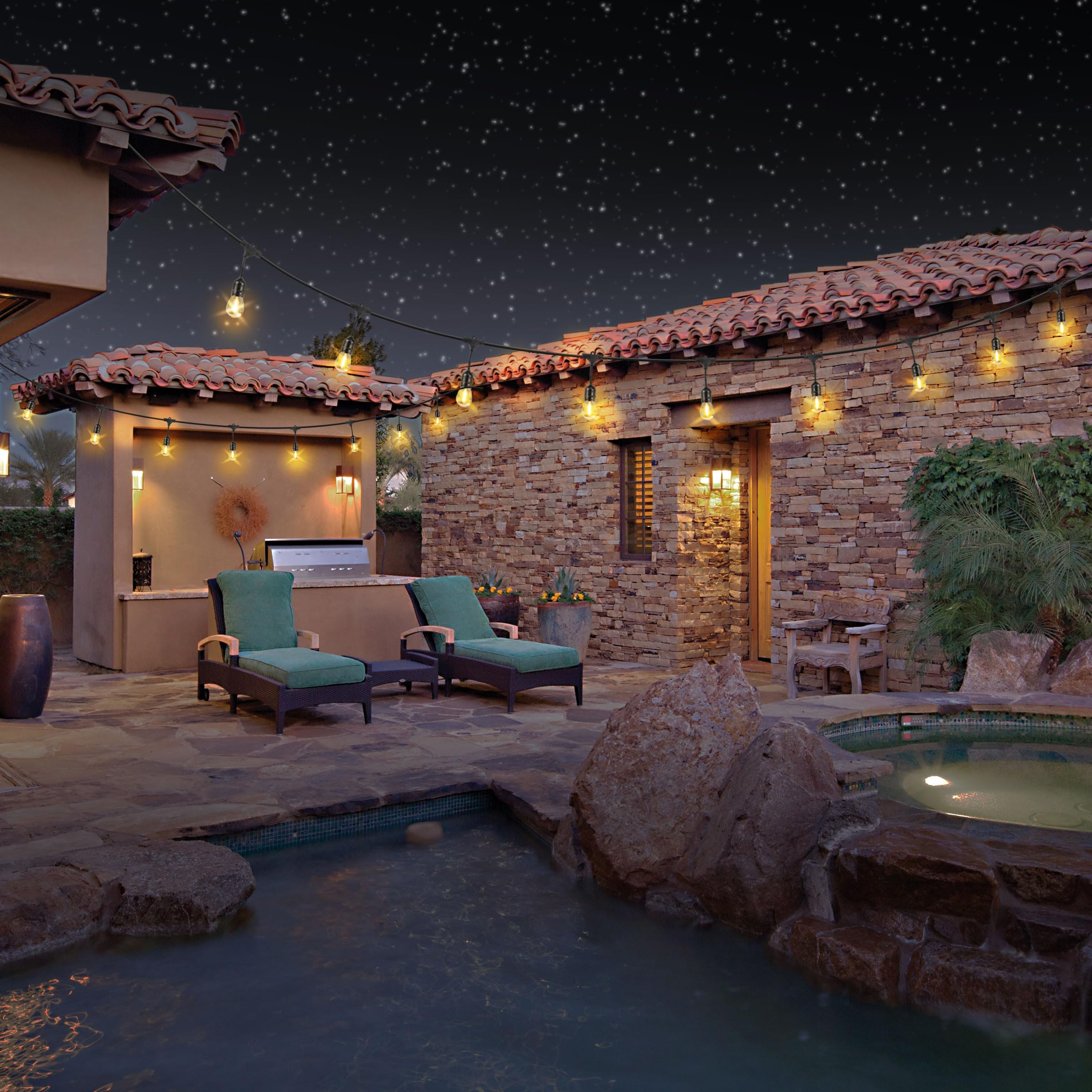 Feit Electric LED Solar String Lights, 20ft, Dusk-to-Dawn Sensor, 11 Bulbs, 2700K Warm White, Model SL20-10/SOL/V1