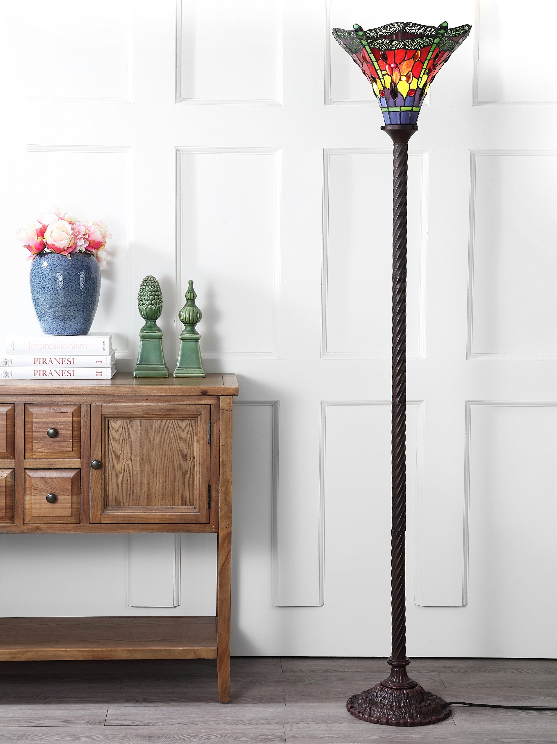 Jonathan Y Jyl8002B Dragonfly Tiffany-Style 71'' Torchiere Floor Lamp, Tiffany, Traditional, Art Nouveau Style, Elegant, Office,