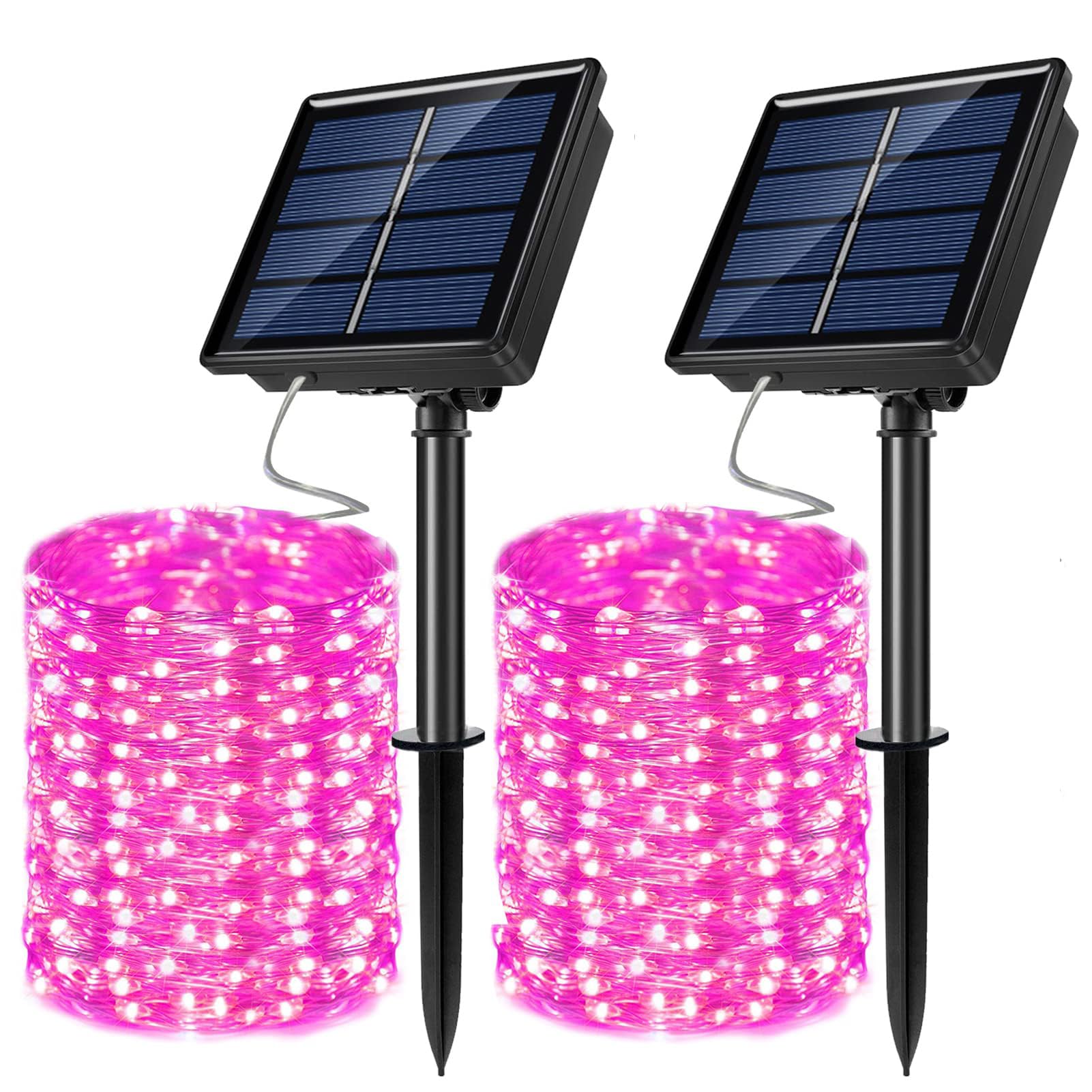 JosMega Solar Powered Fairy String Lights, 33ft, 100LED, Waterproof, 8 Modes, Pink, Outdoor Christmas Decorations