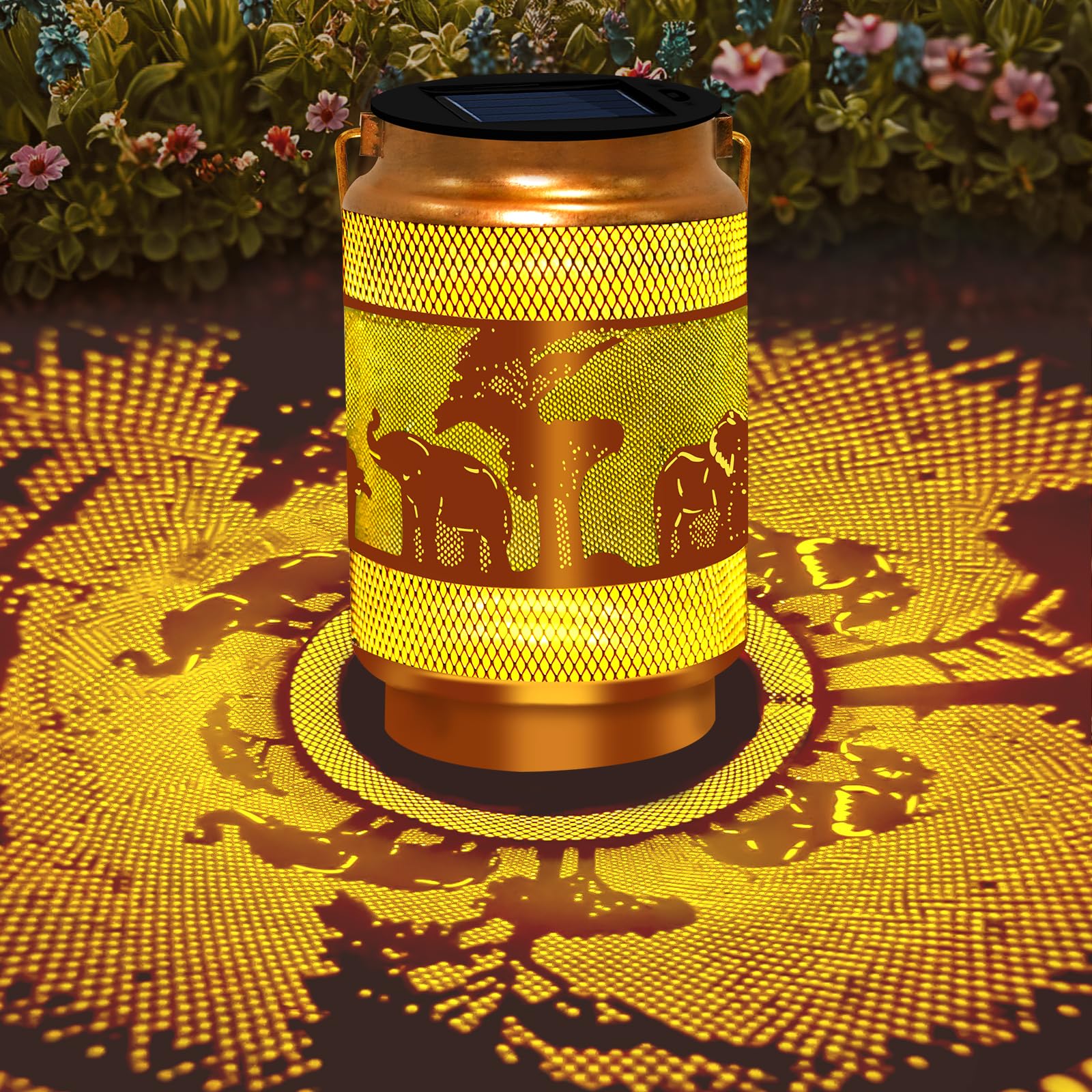 Solar Lanterns Outdoor Waterproof,Hanging Solar Lights Elephant Garden Decor, Elephant Decorative Lanterns for Yard Lawn Porch P