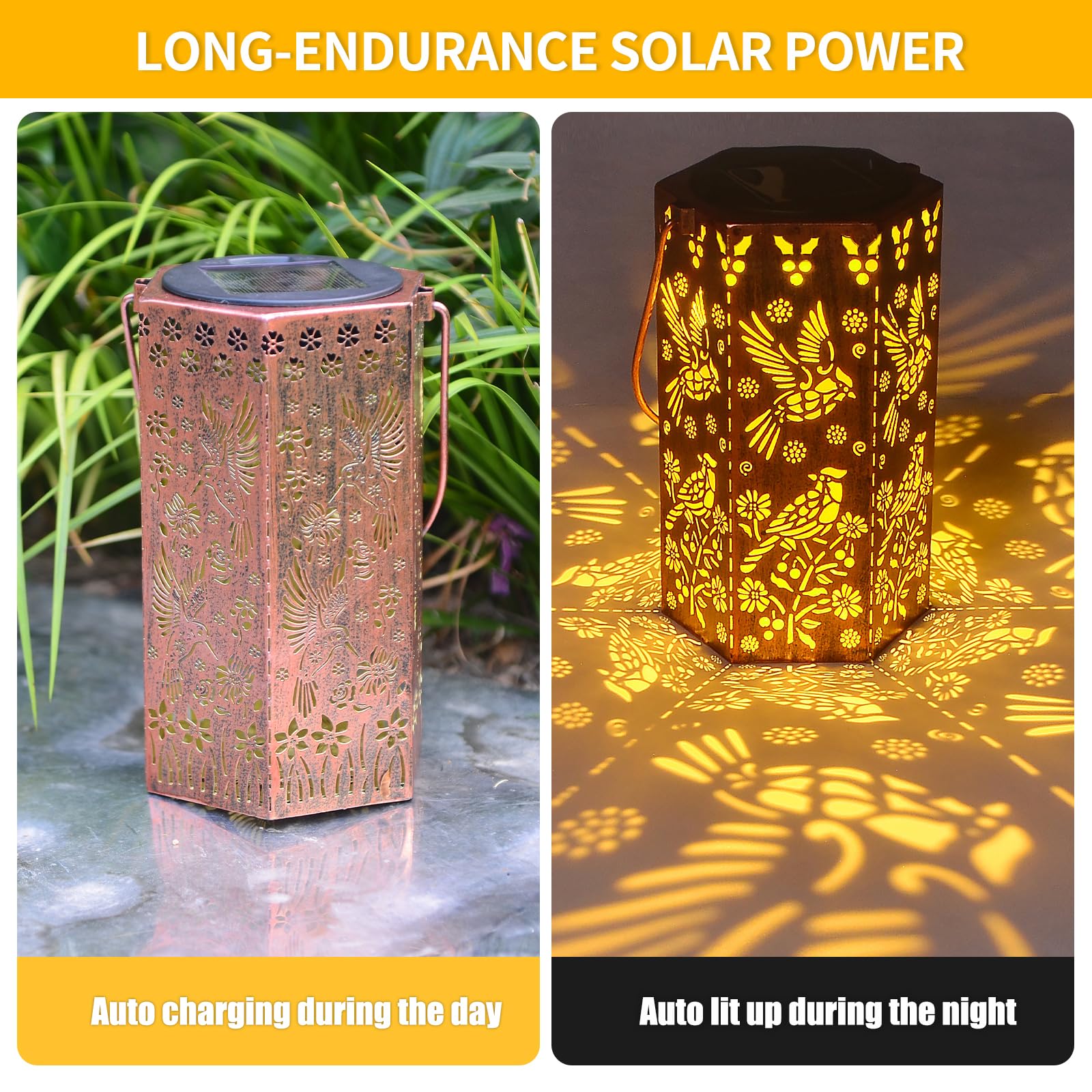 Solar Cardinal Lanterns Outdoor Hanging Lights  Gifts For Mom Dad Men Women  Hollowed-Out Metal Decor Lantern  Waterproof Led Decorative Garden Light