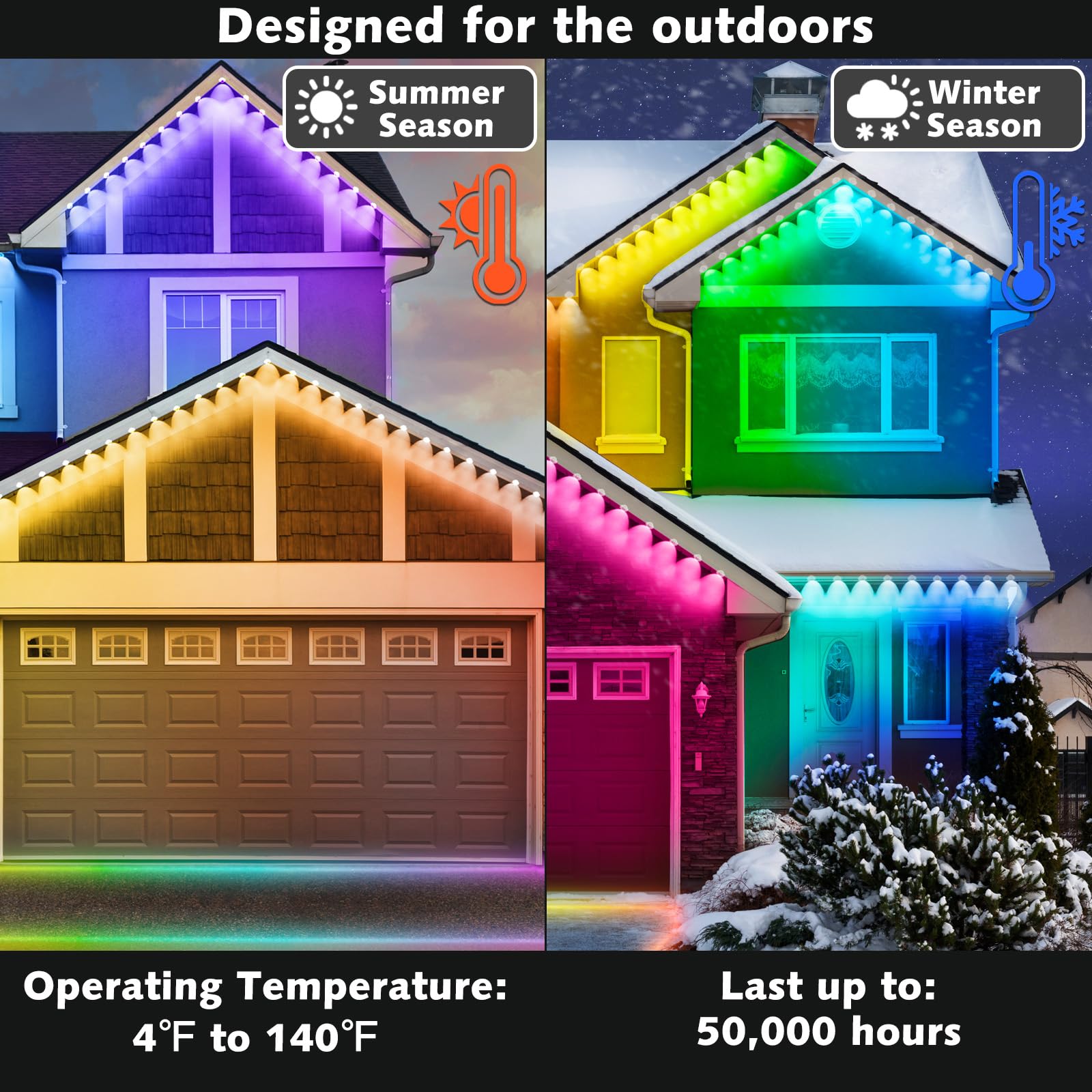 SINLEY 300FT RGB Outdoor Lights, App Controlled Eaves Lighting, IP67 Waterproof, DIY Scene Modes, Model 400ft