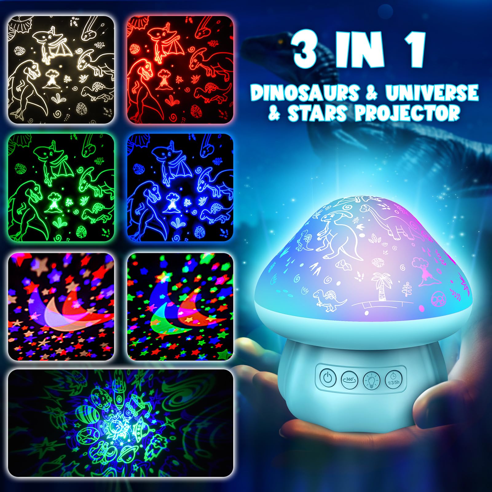 Devrnez Dinosaur Night Light Projector For Kids, Blue Star Universe Lamp With Remote, Ages 3-12