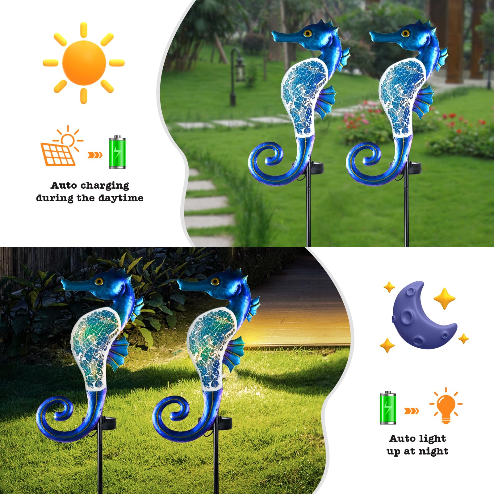 Yiosax-Solar Outdoor Lights Decorative-Yard Outdoor Decor-Garden Stakes Seahorse Decorations Waterproof 7 Led Light Decor Ocean Beach Theme For Lawn Path Yard Decoration Gift Idea Mom Women
