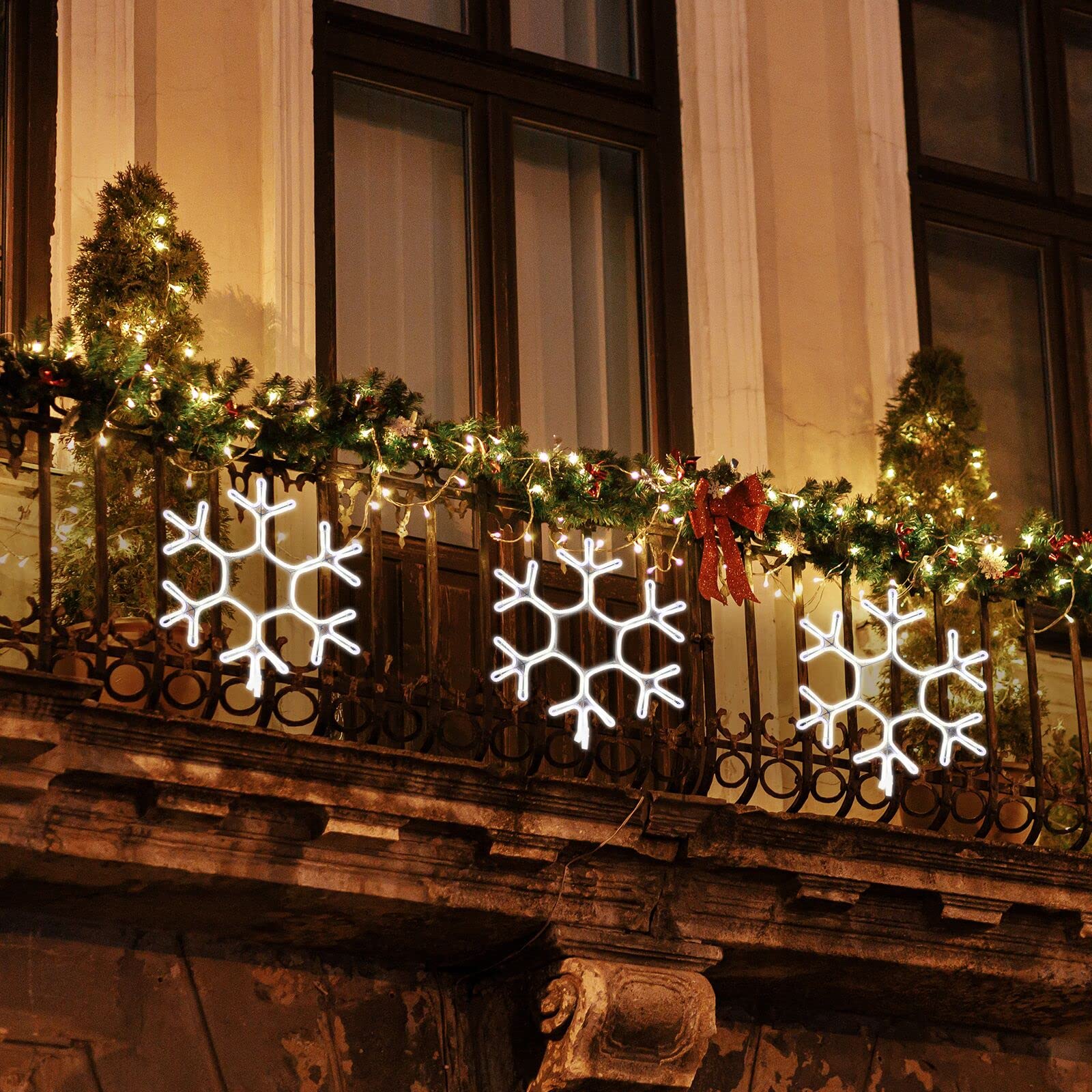 Lamphome [Large 15"X13.3" 360 Led Snowflake Neon Motif Super-Bright White Leds Outdoor Christmas Decoration With Ul Standard Adaptor Waterproof For Outdoor Home Party Wall Hanging Holiday Christmas