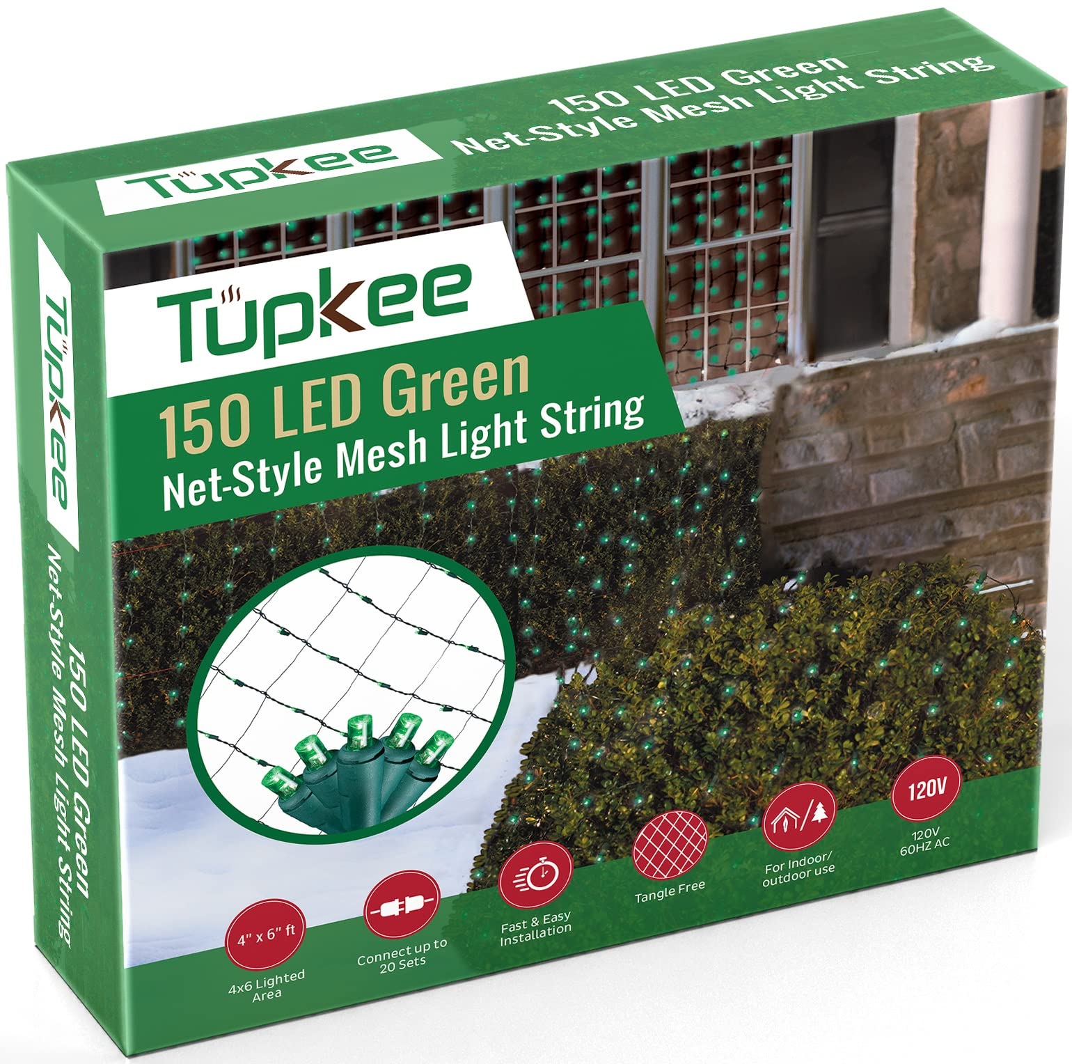 Tupkee Christmas Light Net – 150 Led Green Mesh Lights - 4 Ft X 6 Ft – Outdoor/Indoor – Net Lights For Bushes, Hedges Or Trees