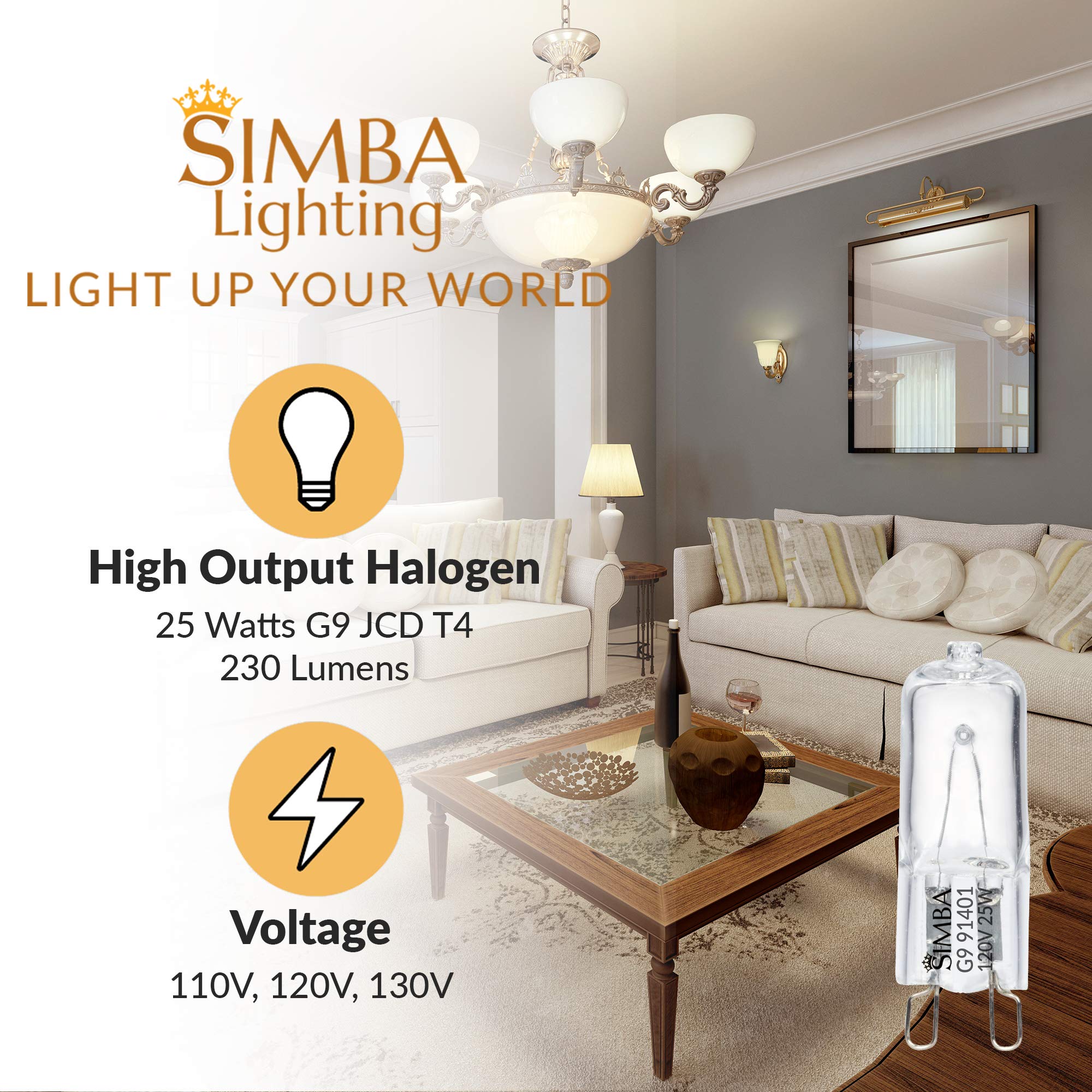 Simba Lighting Halogen Light Bulb G9 T4 25W Jcd Bi-Pin (10 Pack) For Chandeliers, Pendants, Cabinet Lights, Landscape Lights, De