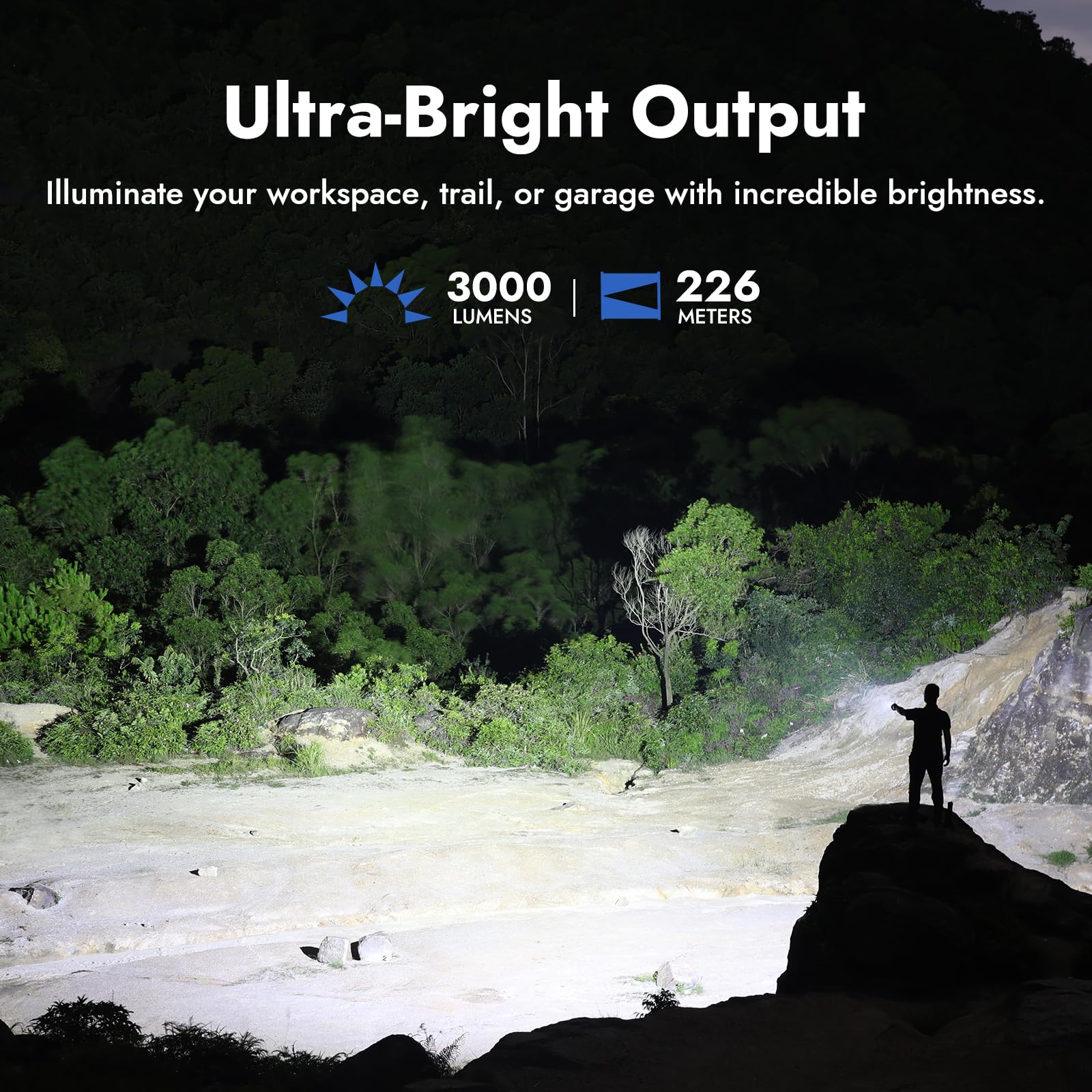 WUBEN L3 Tactical Flashlight - 3000 Lumen, Rechargeable, IP68, Green, 7 Light Modes, Aluminum, Perfect for Home, Outdoor, Camping