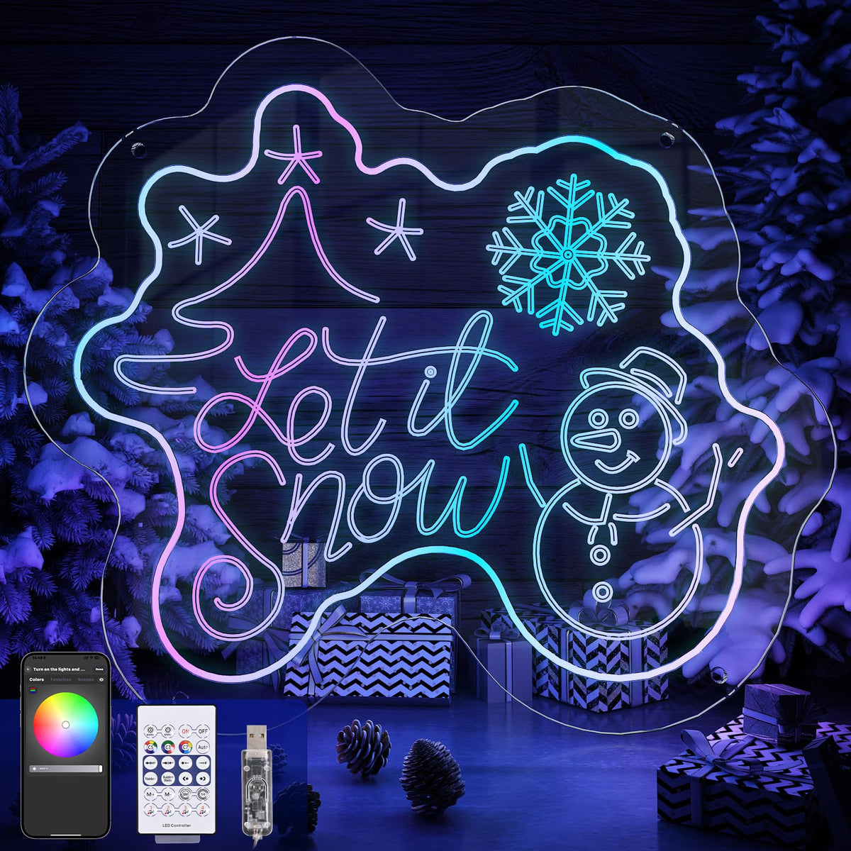 Lingqiang Let it Snow Neon Sign - RGB Color Changing, Dimmable Acrylic ...