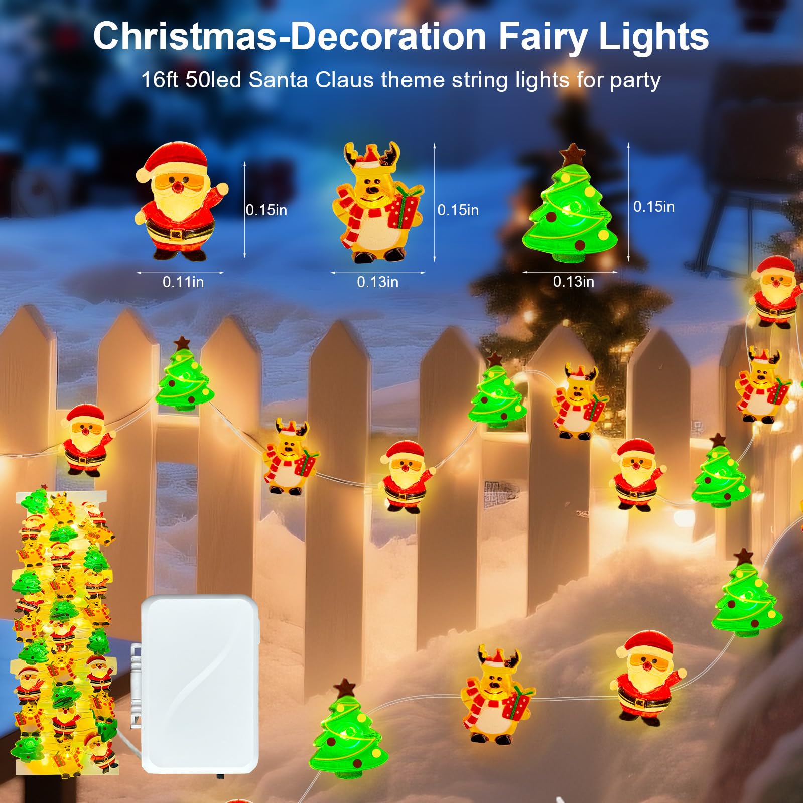 Aogist 50Led Christmas Fairy Lights - 16Ft Super Bright 3D Santa Claus Christmas Tree Deer String Lights Battery Operated Decor For Indoor/Outdoor Party Home Bedroom Yard Windows Doors Winter Decor