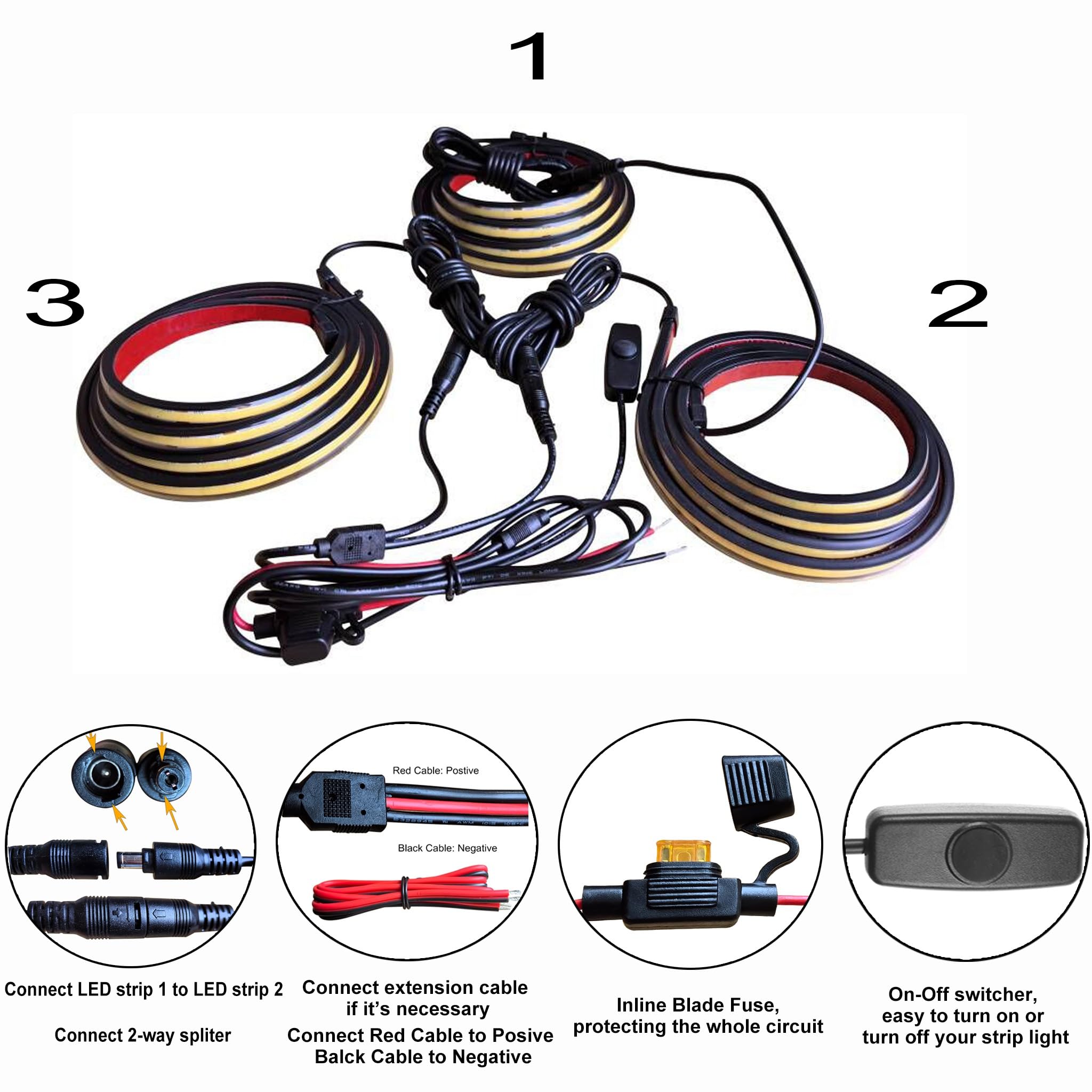 Autuneer Led Truck Bed Lights  3Pcs 60Inch 12V 6500K White Cob Waterproof Lights Strip With Switch cutting edge Fuse Splitter  Cool Accessories For Pickup Truck Camper Van Suv Rv Boat